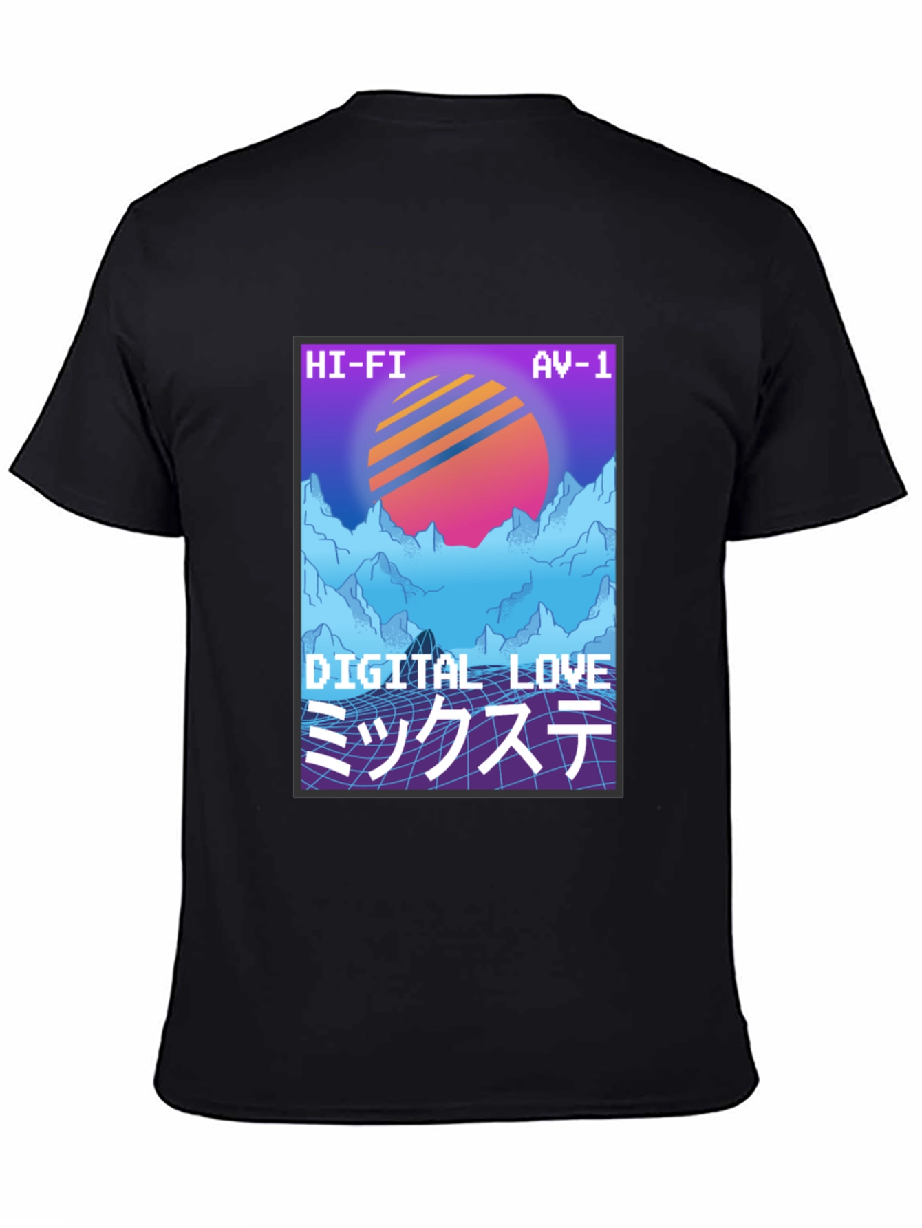 Black Retro Digital Love T-Shirt - 80s Synthwave Style view 4