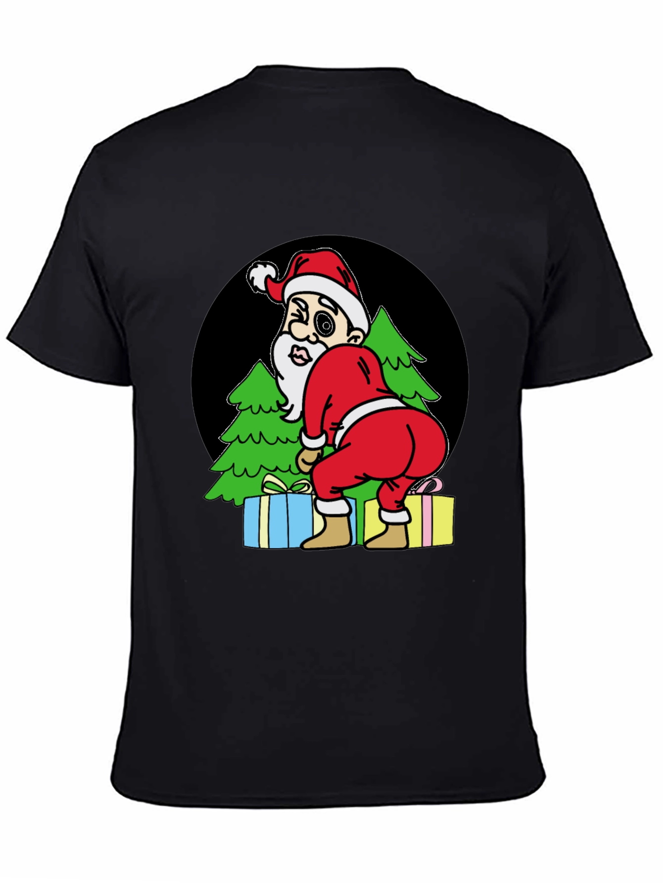 Black Funny Santa T-Shirt - Cheeky Christmas Tee view 4