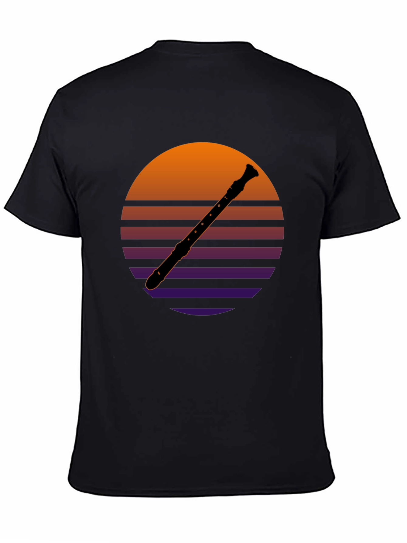 Black Retro Recorder T-Shirt - Vintage Sunset Design view 4