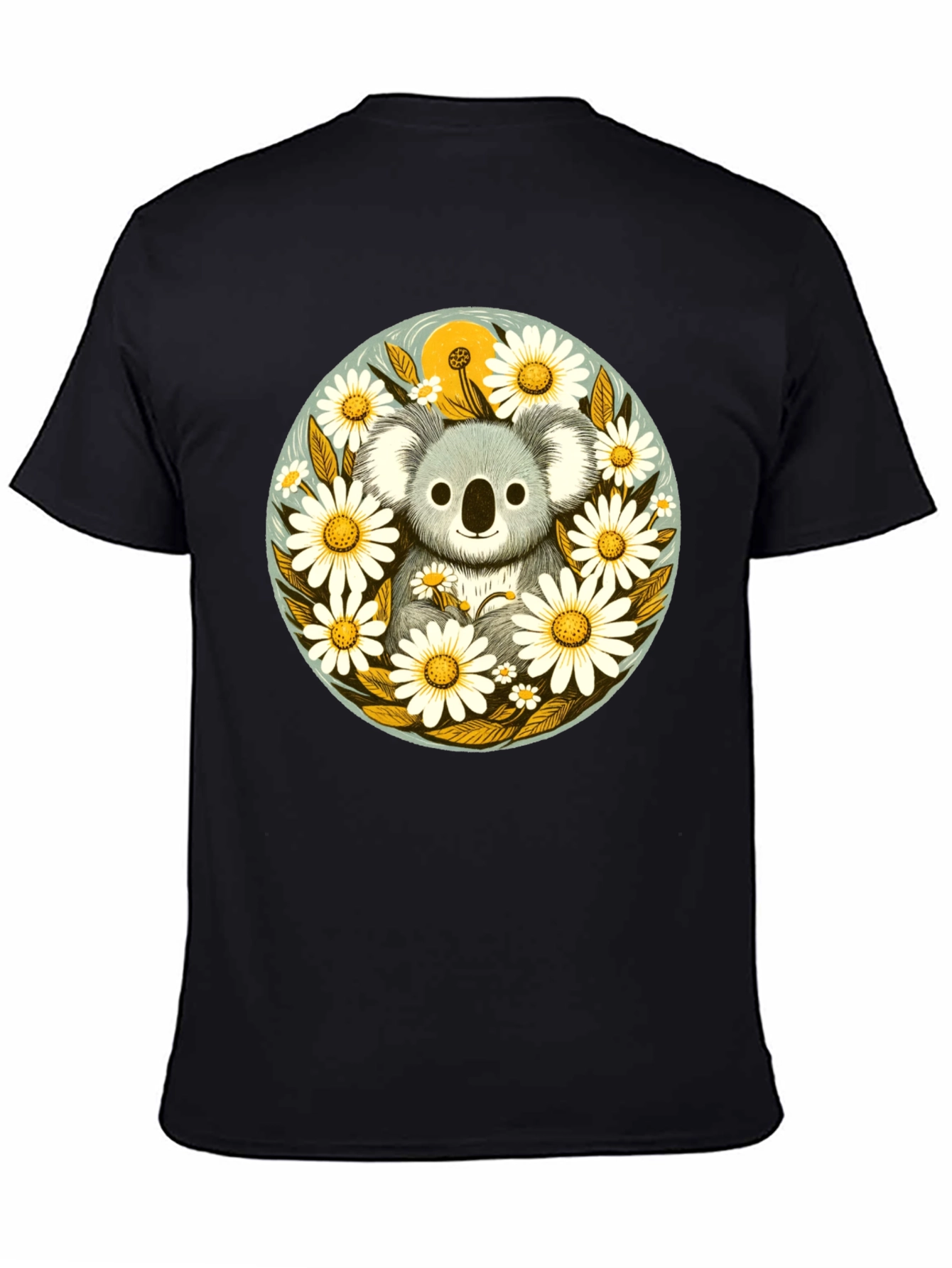 Black Koala & Daisy Graphic Tee - Black Cotton T-Shirt view 4