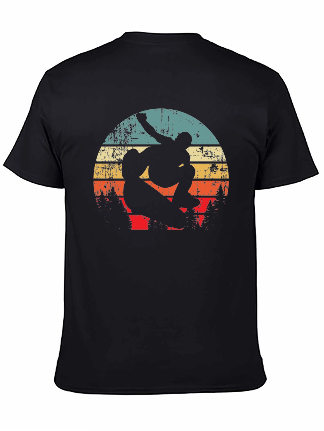 Black Retro Skateboarder Tee - Vintage Sunset Graphic view 4