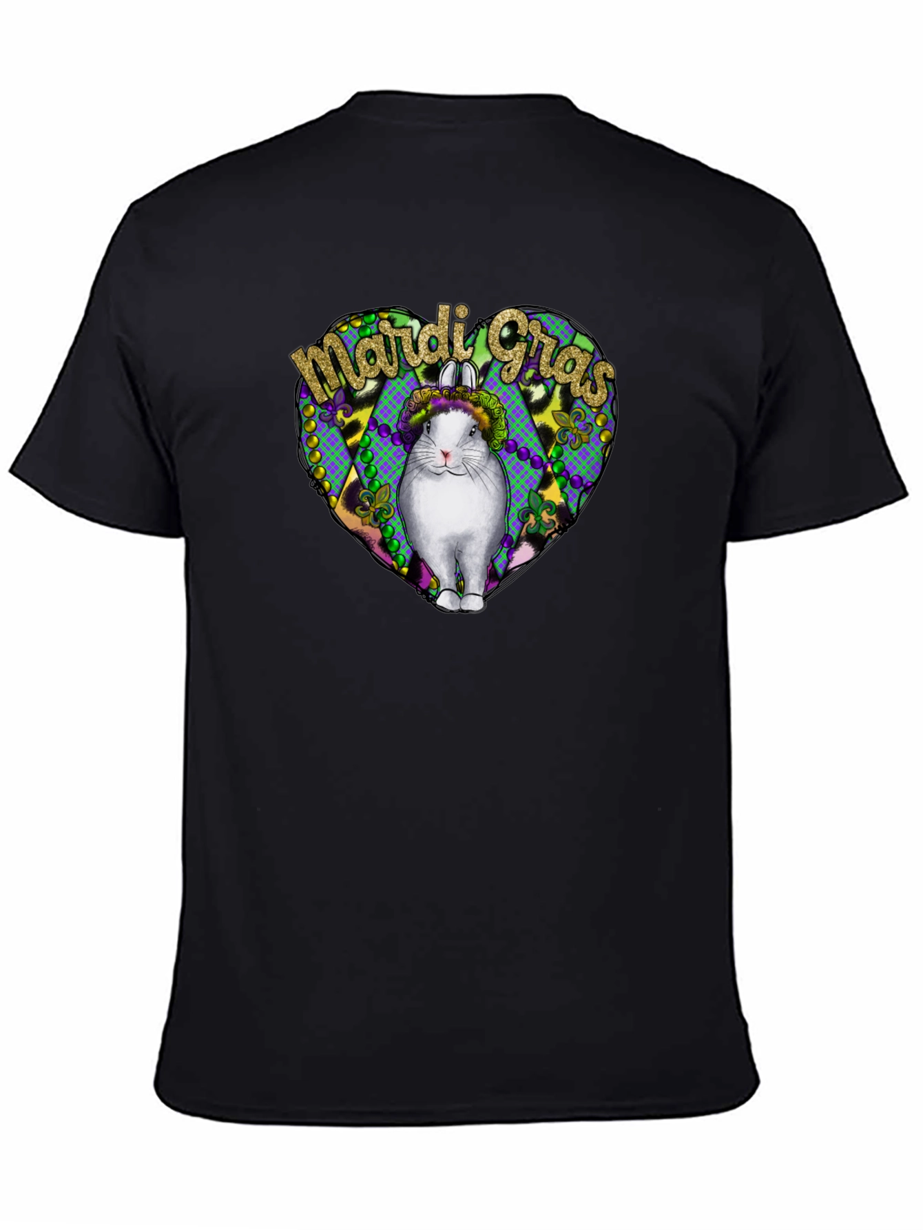 Black Mardi Gras Rabbit Tee - Unisex Graphic T-Shirt view 4