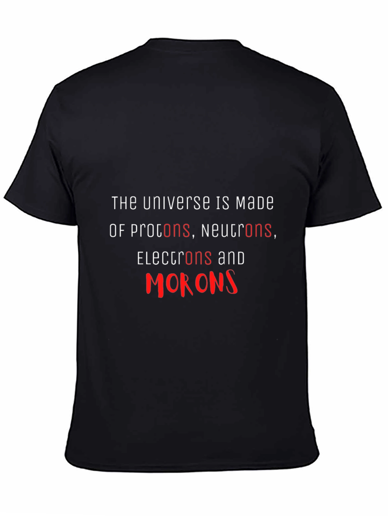 Black Funny Physics Pun T-Shirt - Universe Made of Morons! view 4