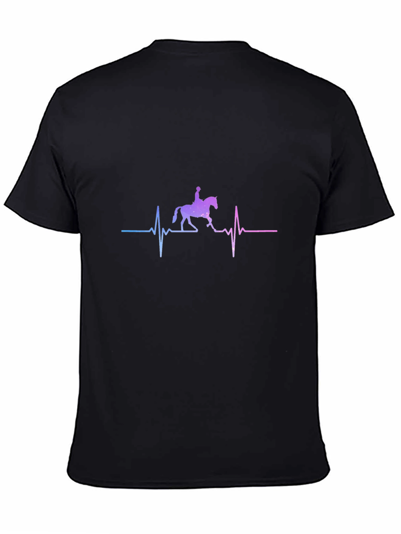 Black Equestrian Heartbeat Graphic Tee - Black Cotton Casual T-Shirt view 4