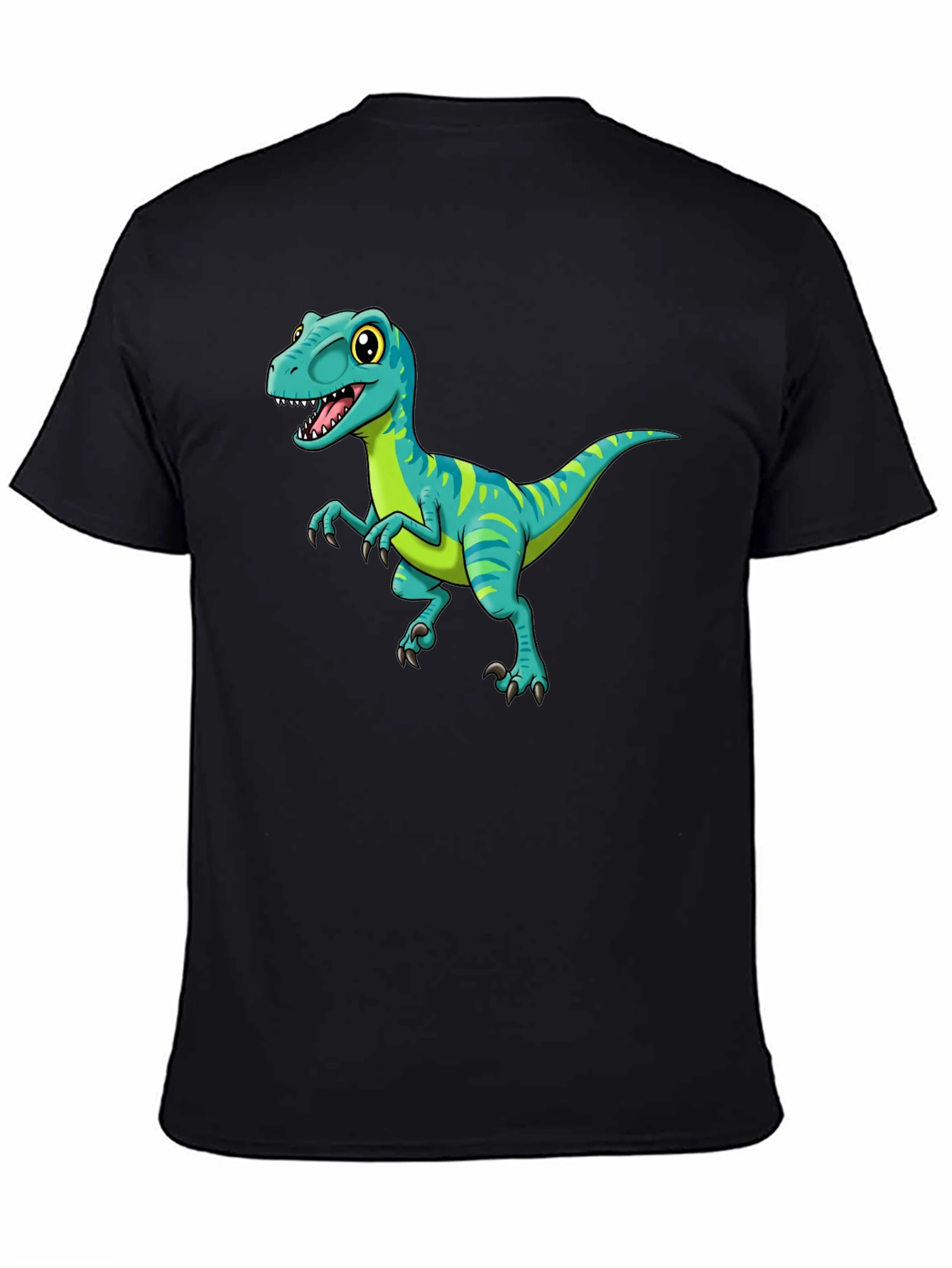 Black Cartoon Dinosaur Graphic Tee - Black view 4