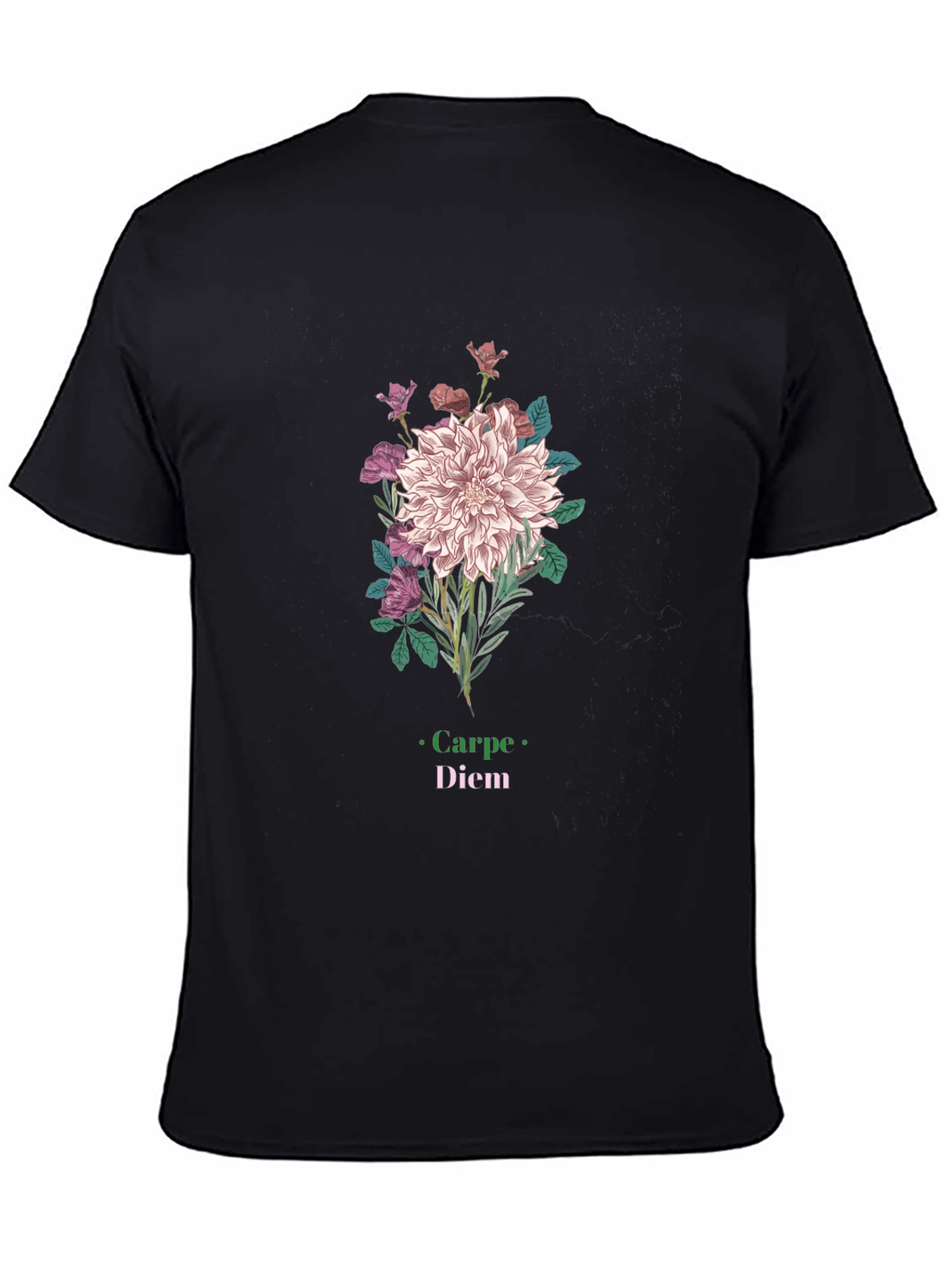 Black Floral Carpe Diem Graphic Black T-Shirt view 4