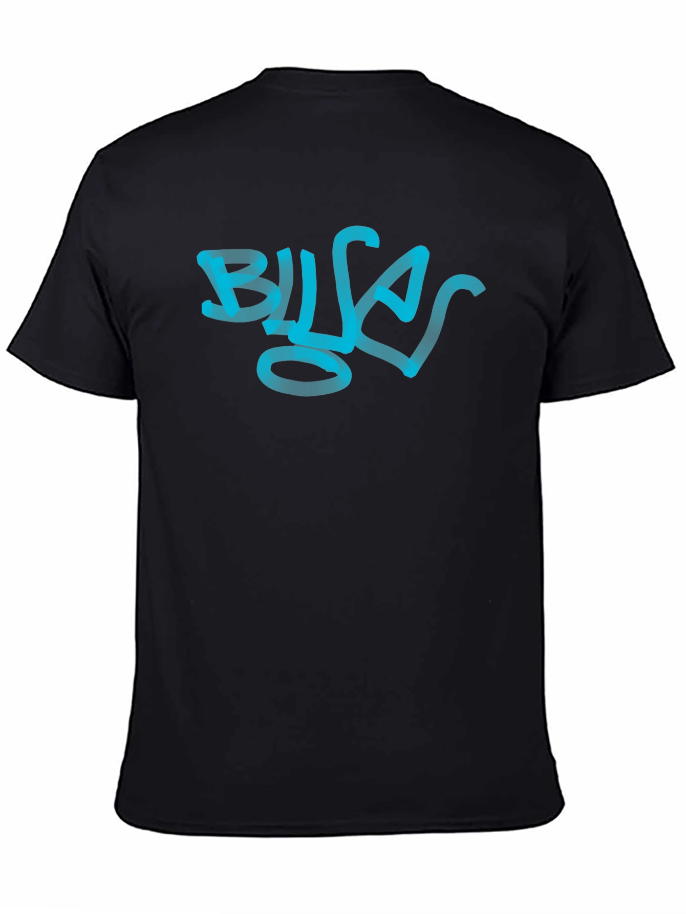 Black Men's Black Graphic Tee - Blue Graffiti Design view 4