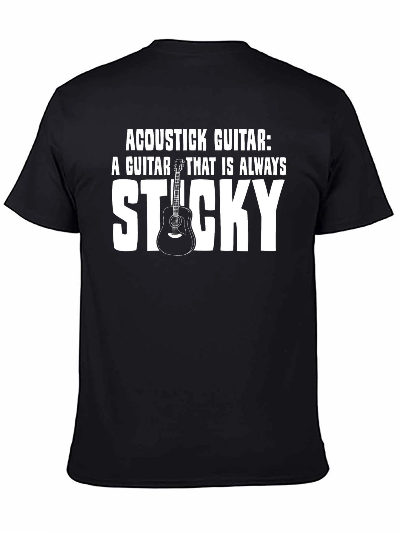 Black Acoustic Guitar Sticky Joke Graphic T-Shirt view 4