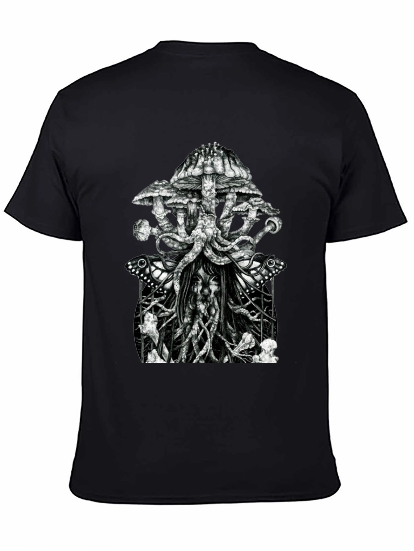 Black Mushroom & Butterfly Graphic Tee - Unique Design view 4