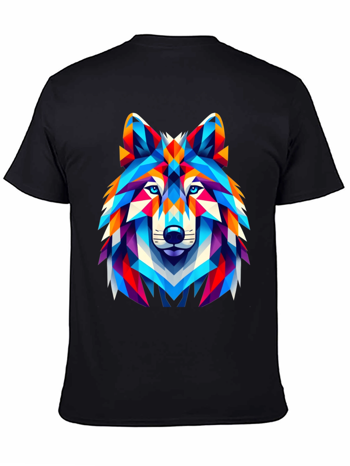 Black Geometric Wolf Head Graphic T-Shirt - Black view 4