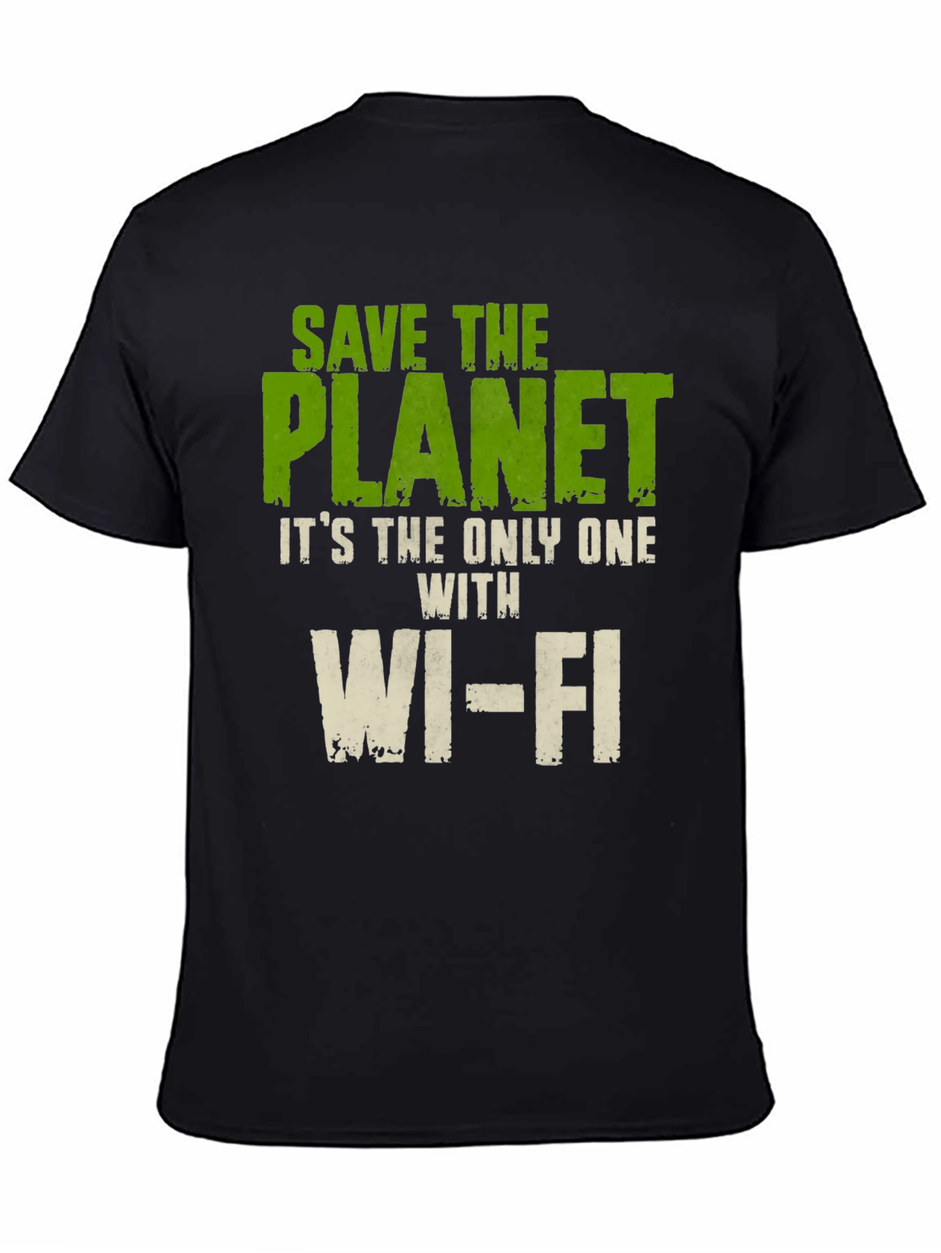 Black Save the Planet T-Shirt - Wi-Fi Humor Tee view 4