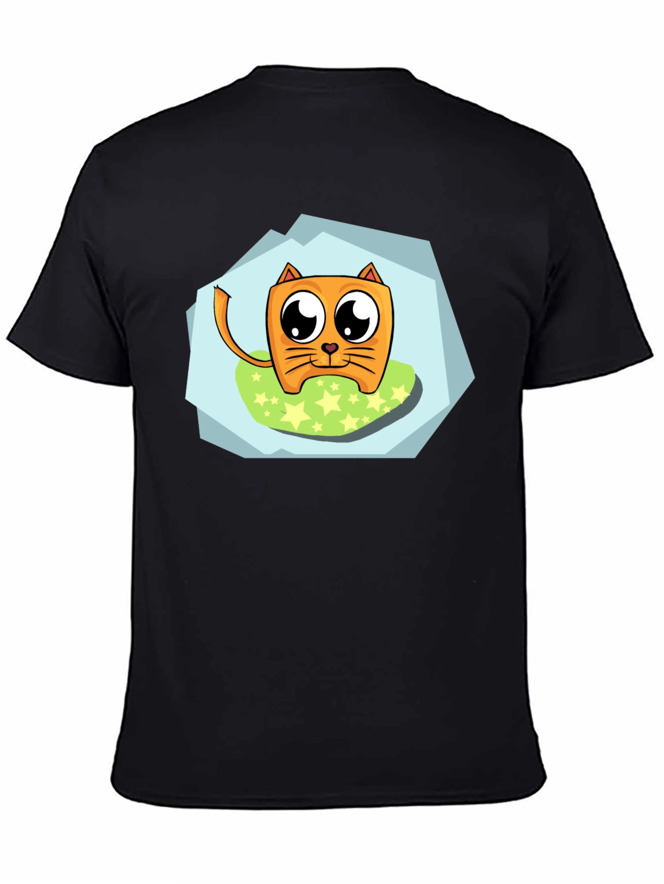 Black Cartoon Cat Graphic Tee - Black Casual Shirt view 4