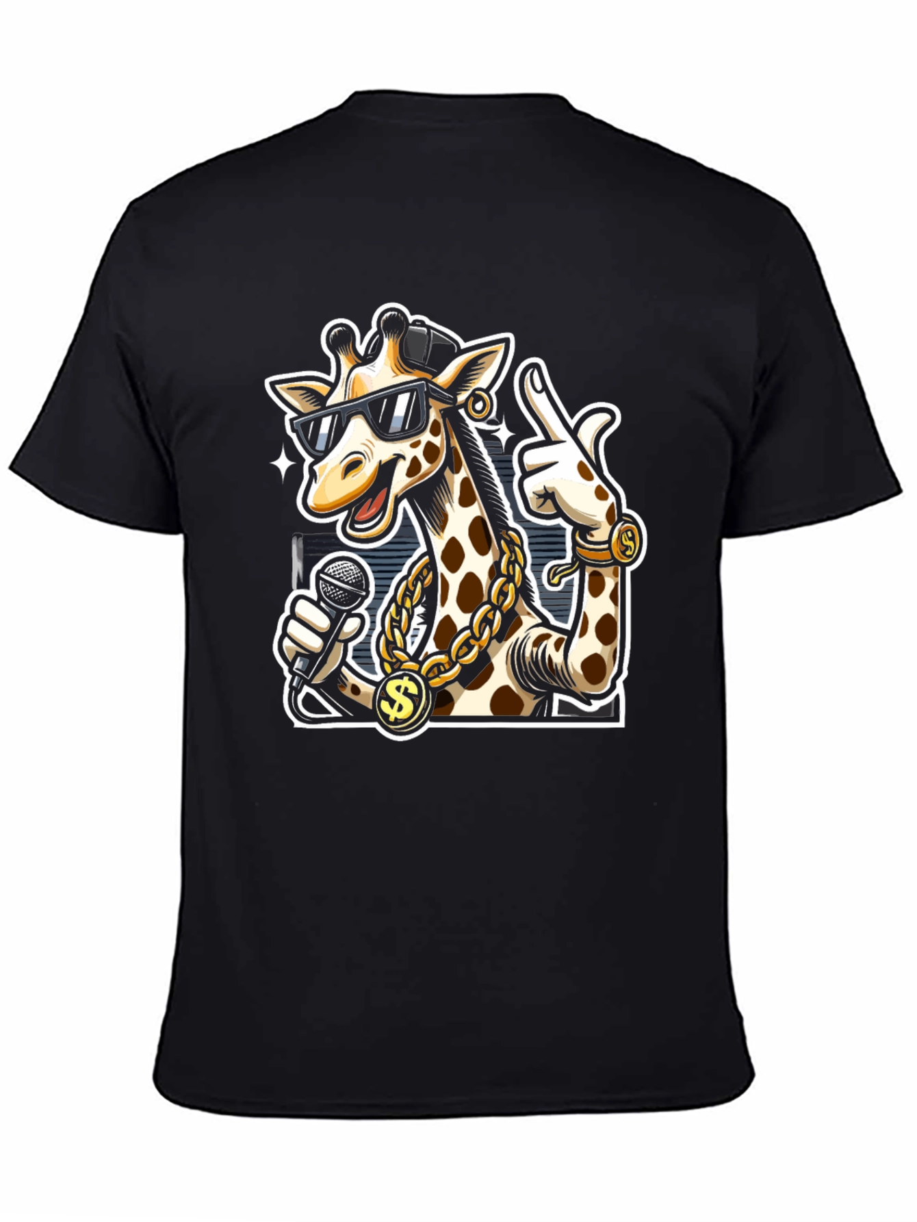 Black Rapper Giraffe T-Shirt - Funny Cartoon Graphic Tee view 4