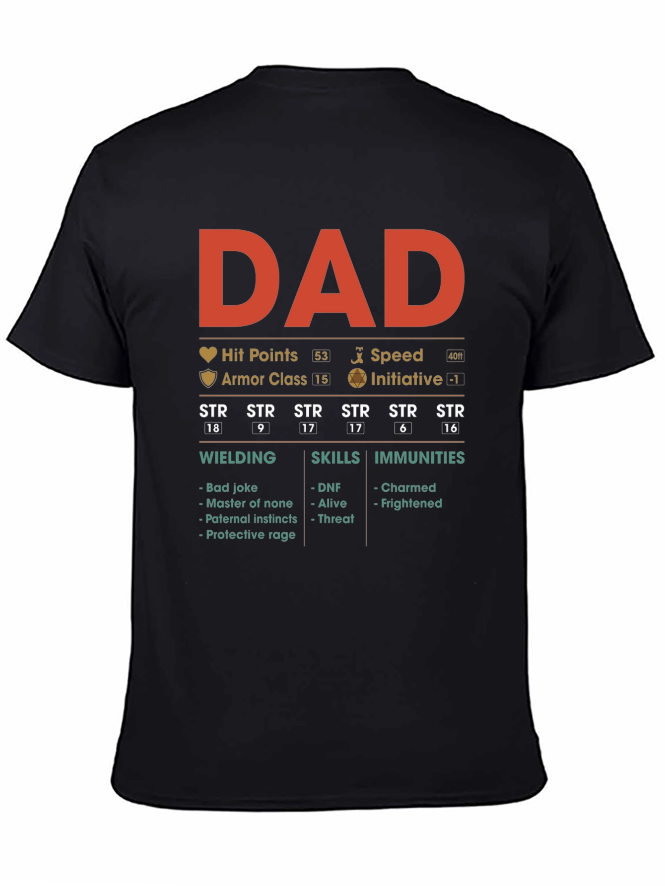 Black DAD RPG Stats T-Shirt view 4