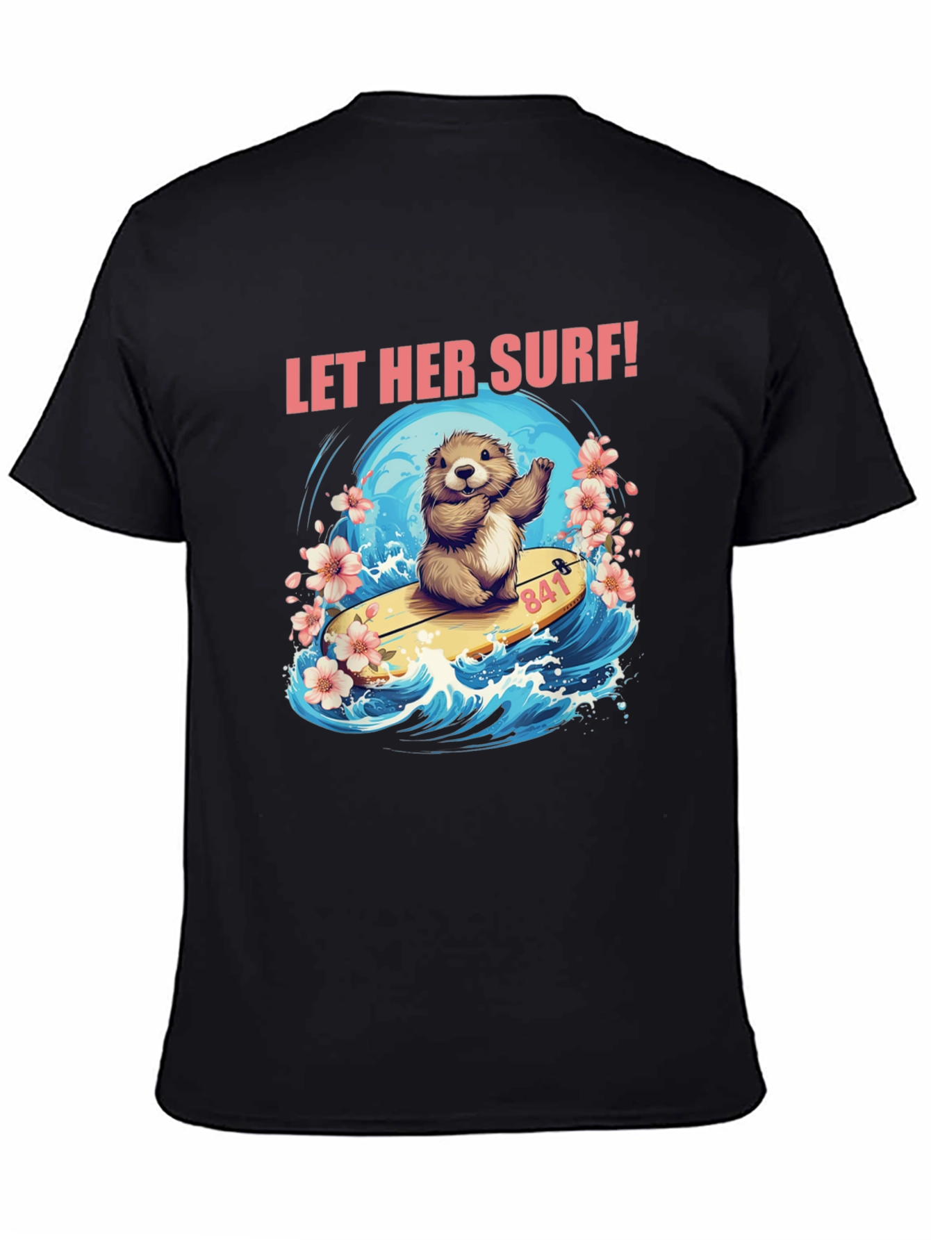 Black Let Her Surf! Graphic T-Shirt view 4