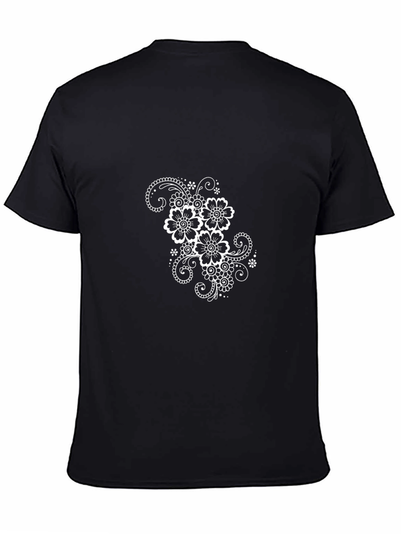 Black Black Floral Print Crew Neck T-Shirt view 4