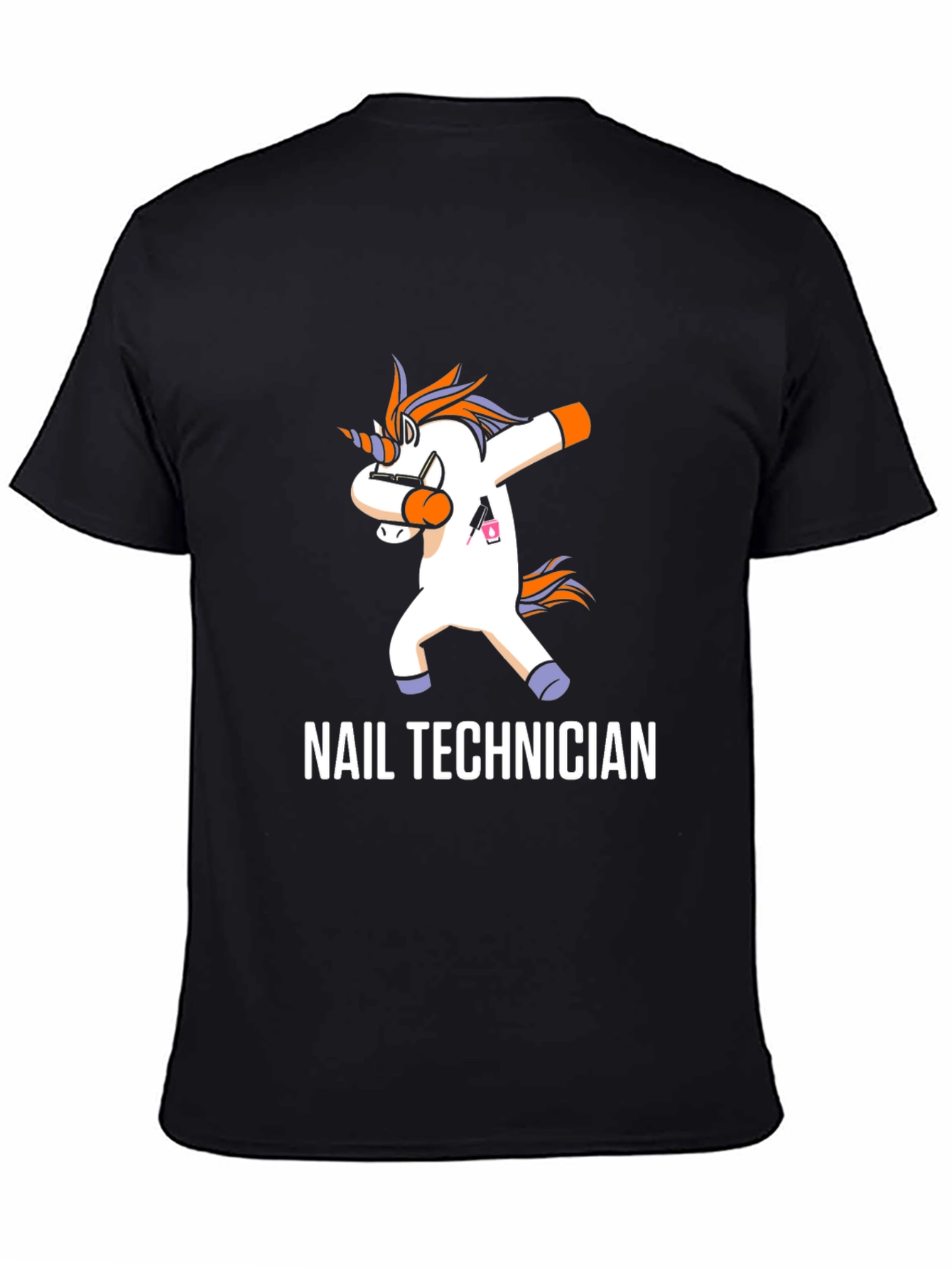 Black Nail Technician Dabbing Unicorn T-Shirt view 4