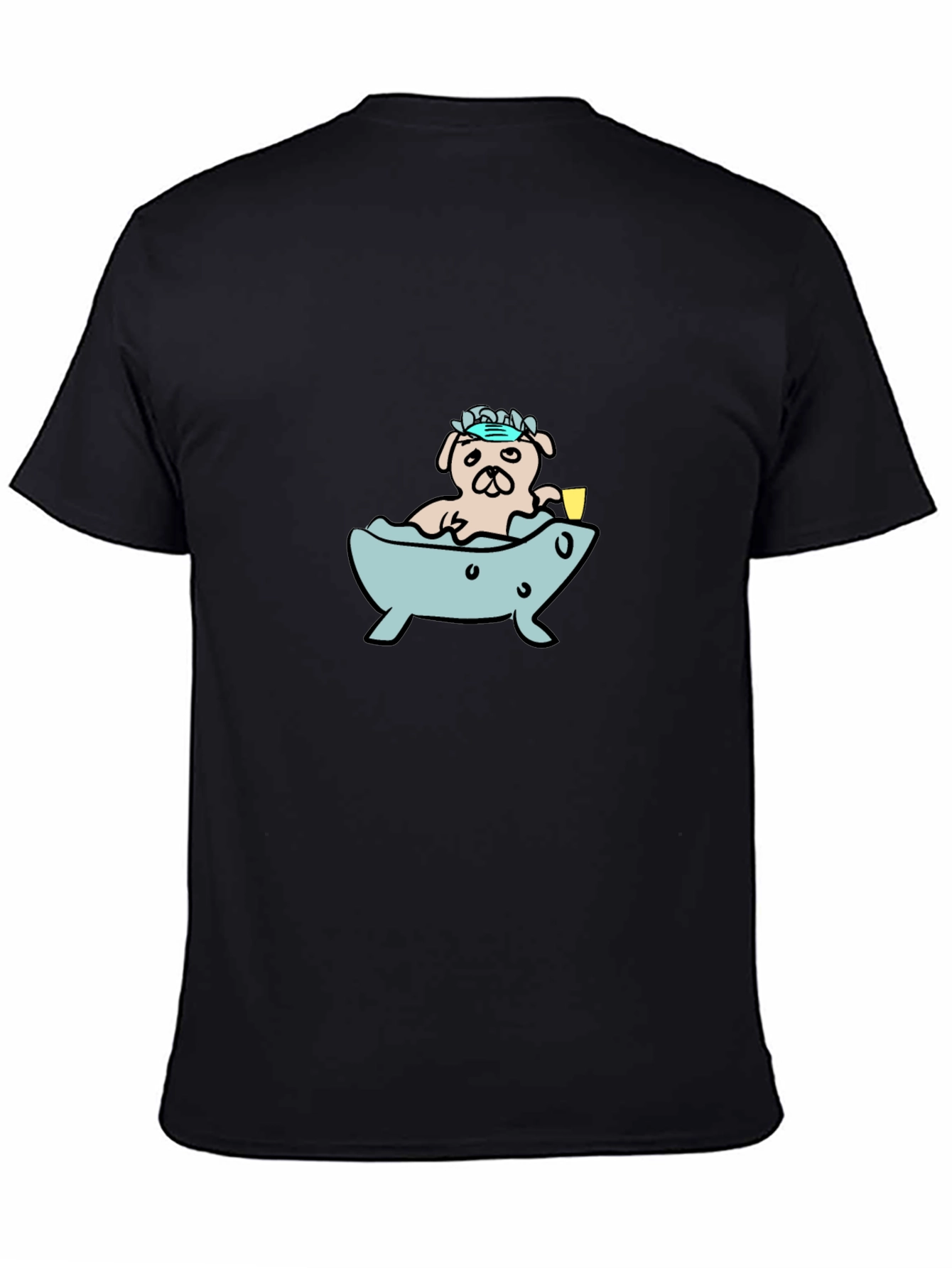 Black Pug in Tub T-Shirt - Cartoon Dog Tee view 4