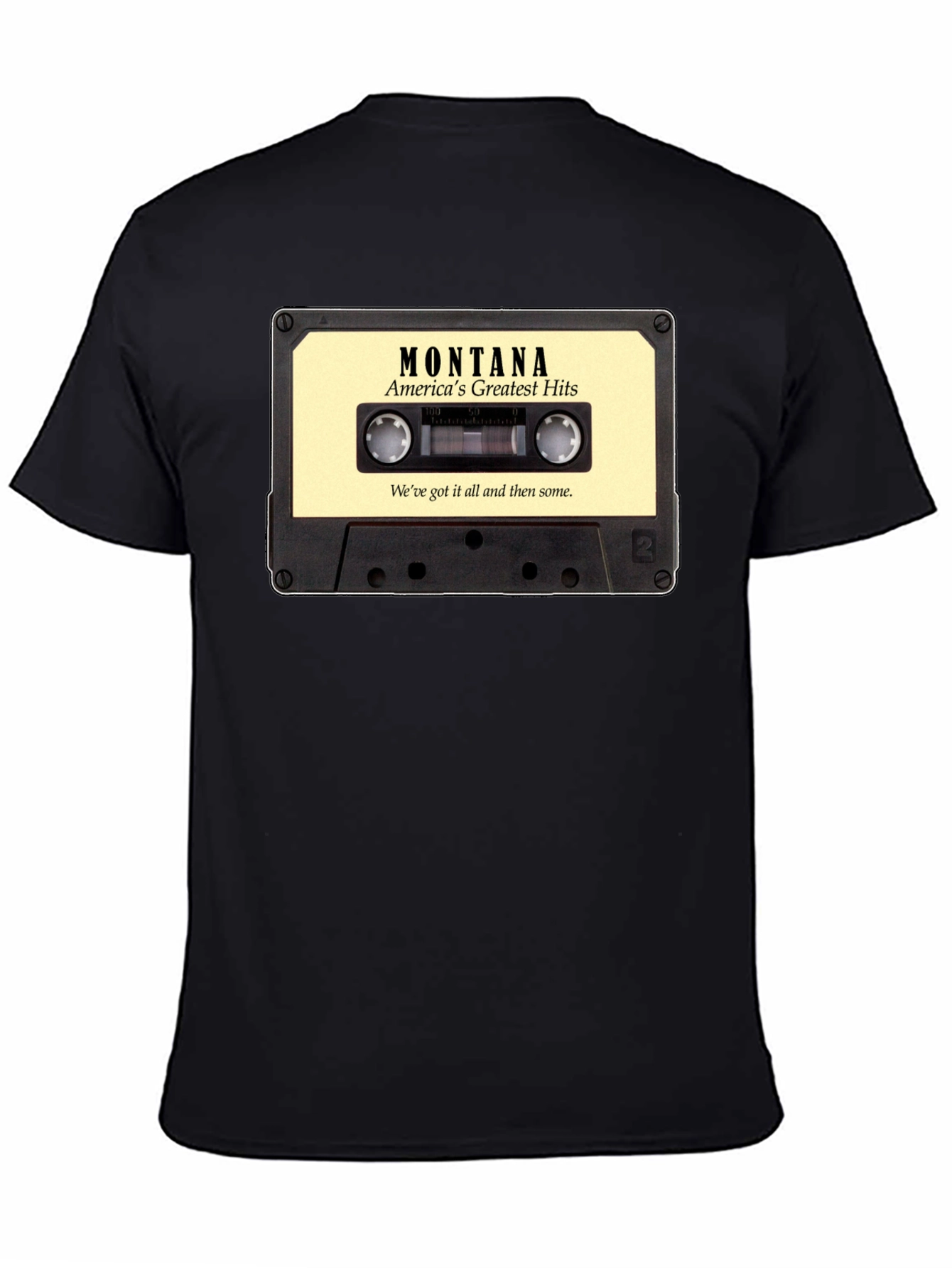 Black Montana's Greatest Hits Cassette Tape Graphic T-Shirt view 4
