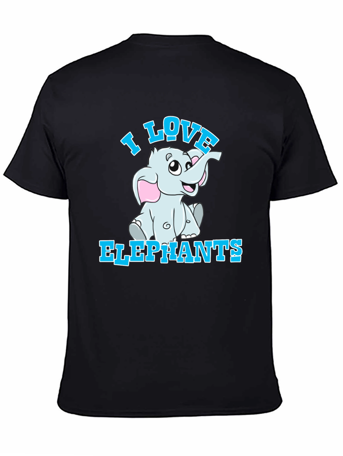 Black I Love Elephants T-Shirt - Cute Cartoon Graphic Tee view 4