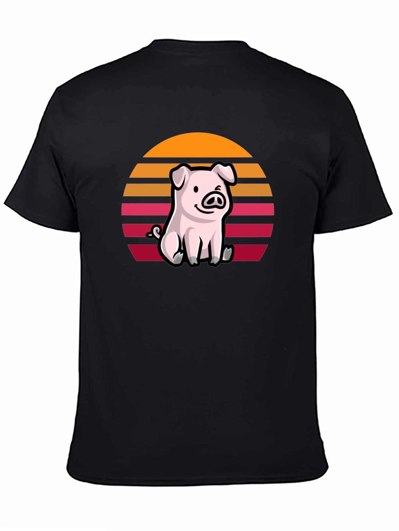 Black Cute Pig Sunset Graphic T-Shirt view 4