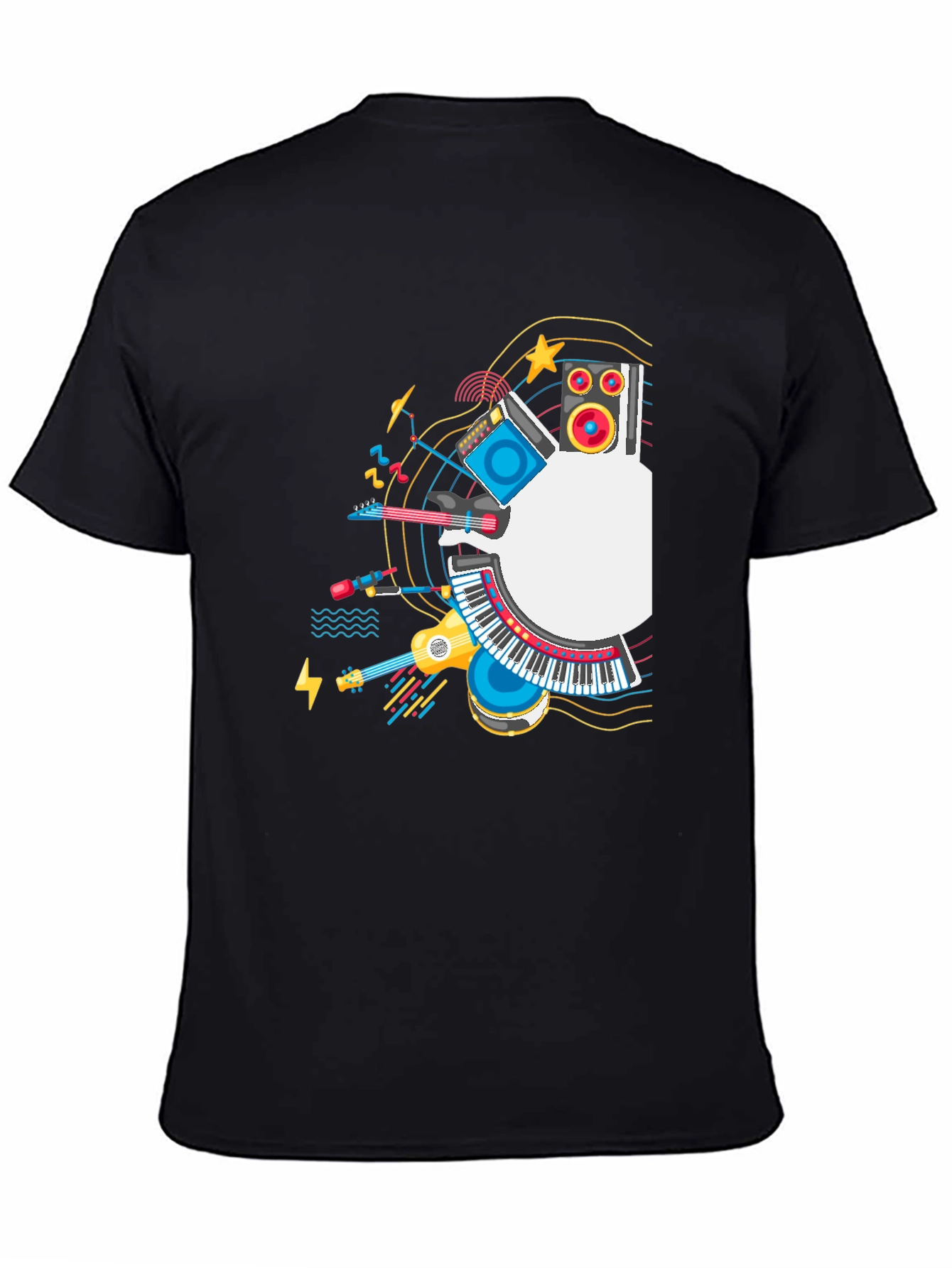 Black Musical Instruments Graphic Black T-Shirt view 4