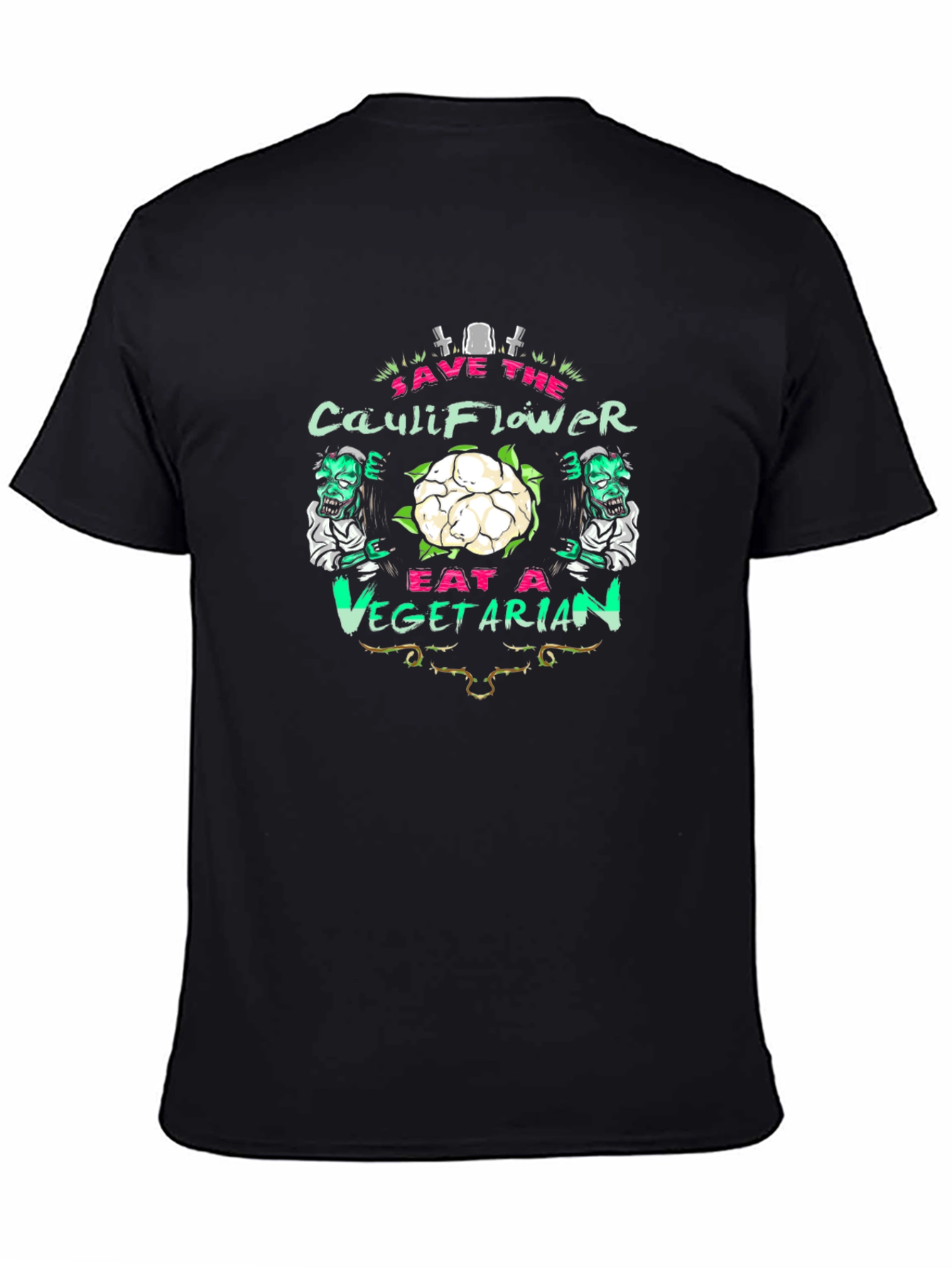 Black Save the Cauliflower Eat A Vegetarian Graphic T-Shirt view 4