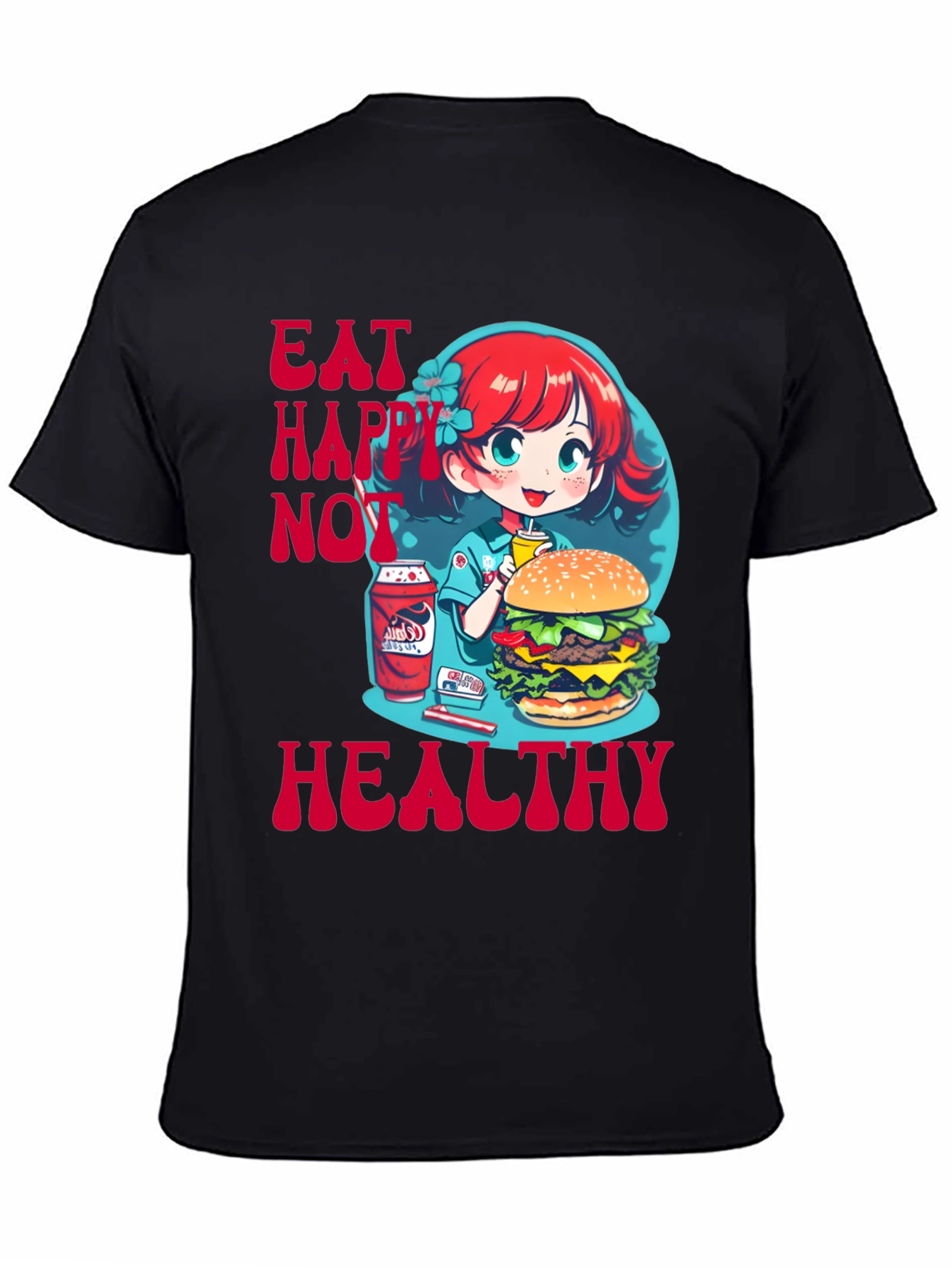 Black Eat Happy Not Healthy Graphic Tee view 4