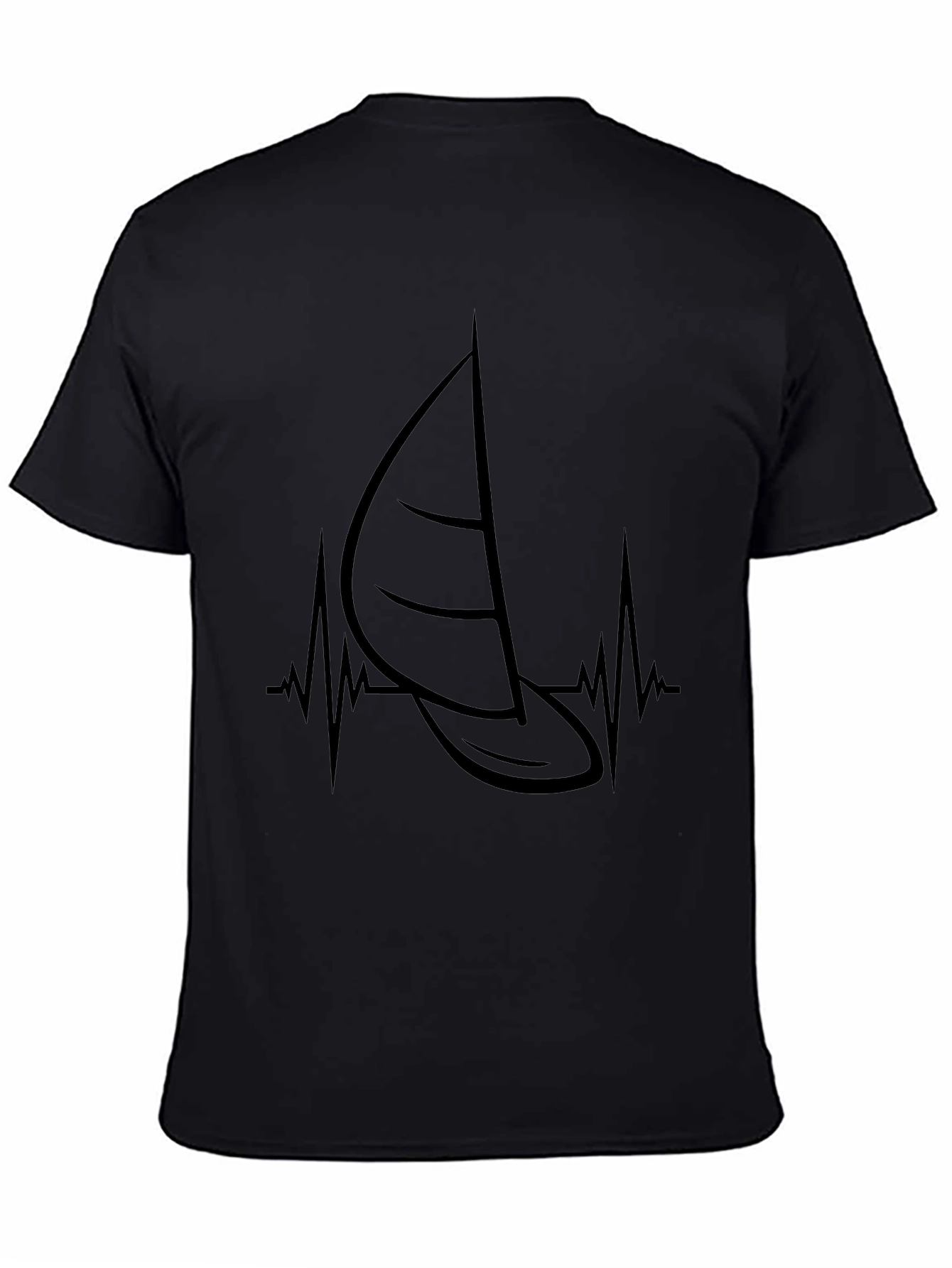 Black Sailboat Heartbeat Graphic Tee - Black Cotton T-Shirt view 4