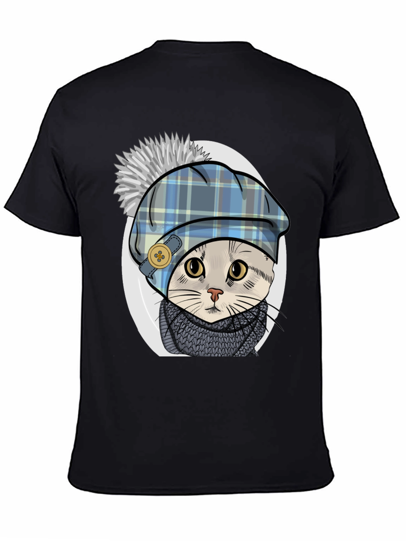 Black Cat in Tartan Hat T-Shirt - Whimsical Comfort view 4