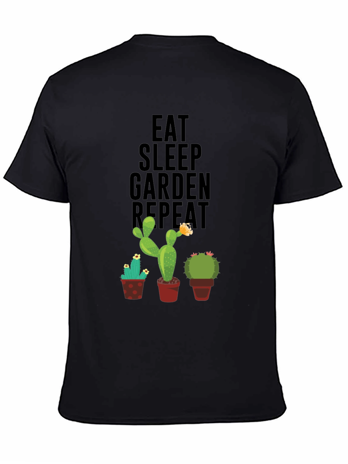 Black Eat Sleep Garden Repeat Cactus Graphic Tee view 4