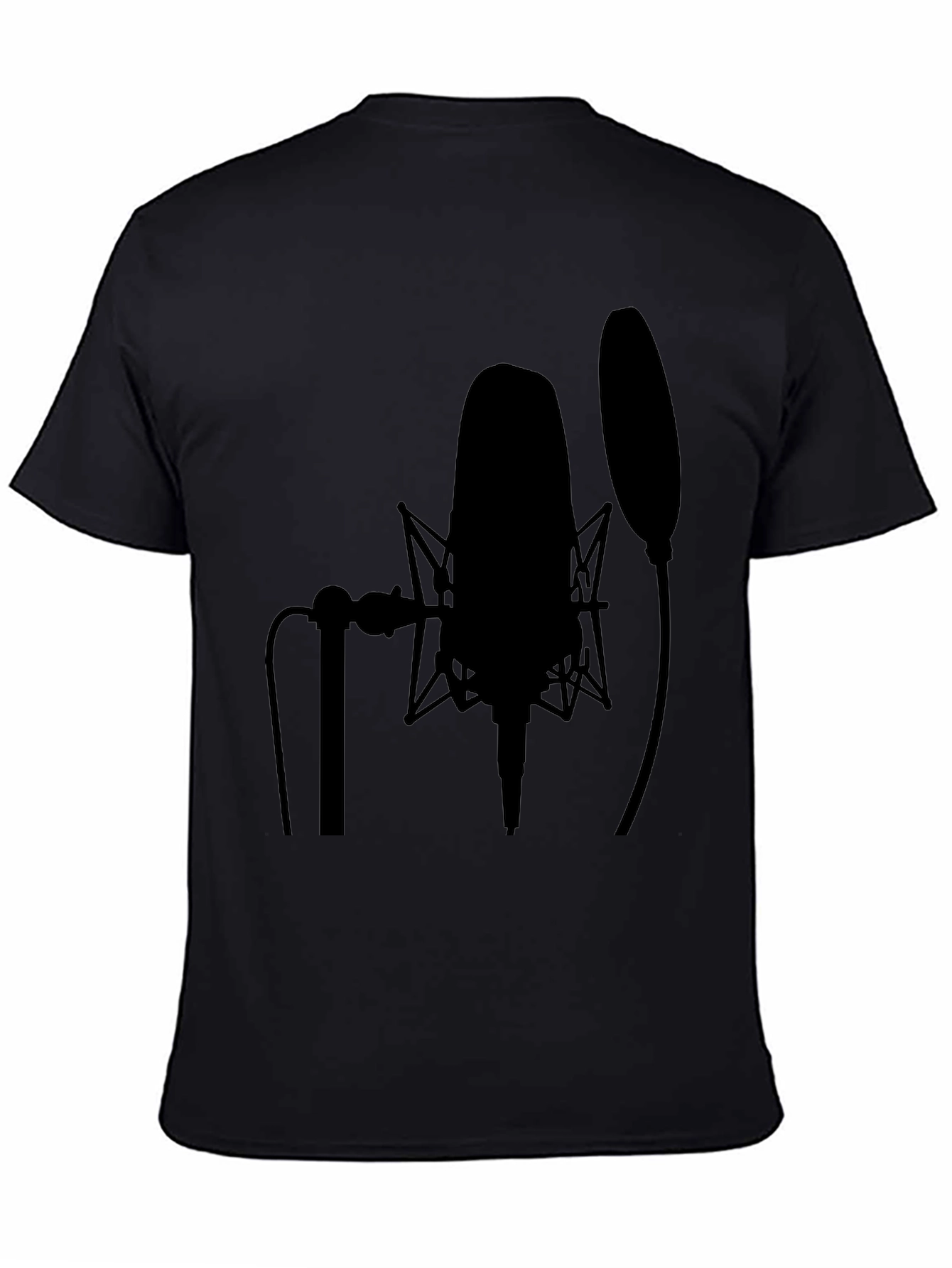 Black Studio Microphone Black T-Shirt - Musician Recording Apparel view 4