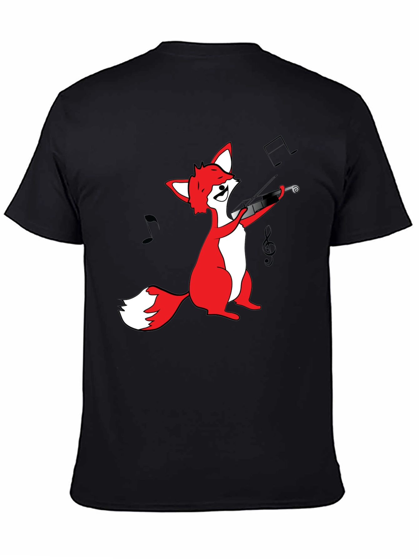 Black Fox Violinist T-Shirt - Black Graphic Tee view 4