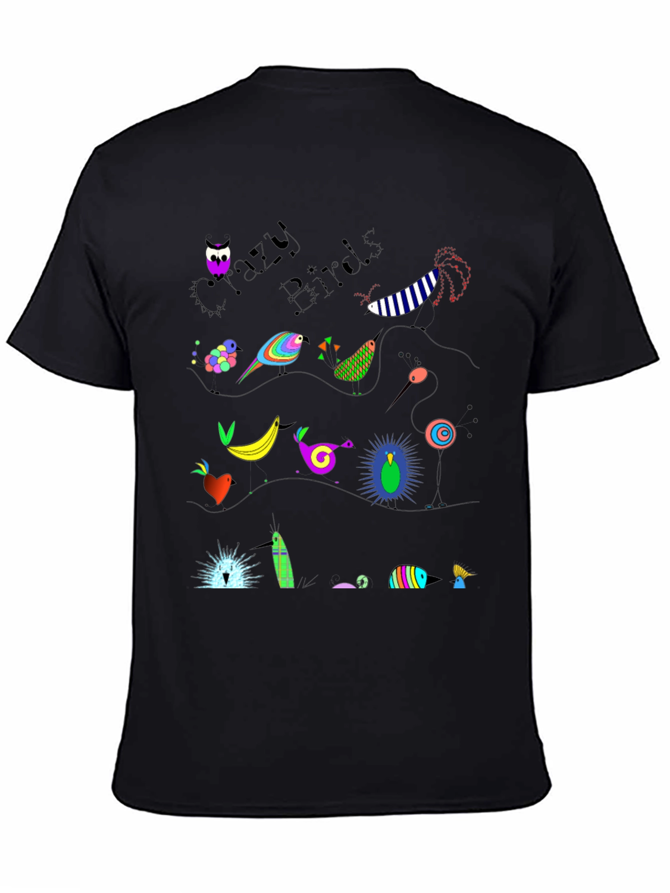 Black Crazy Birds Graphic T-Shirt view 4