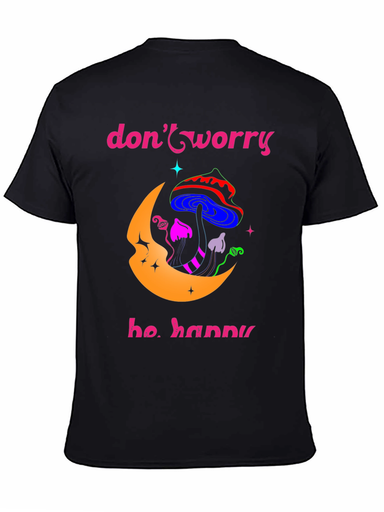 Black Don't Worry Be Happy Graphic T-Shirt view 4