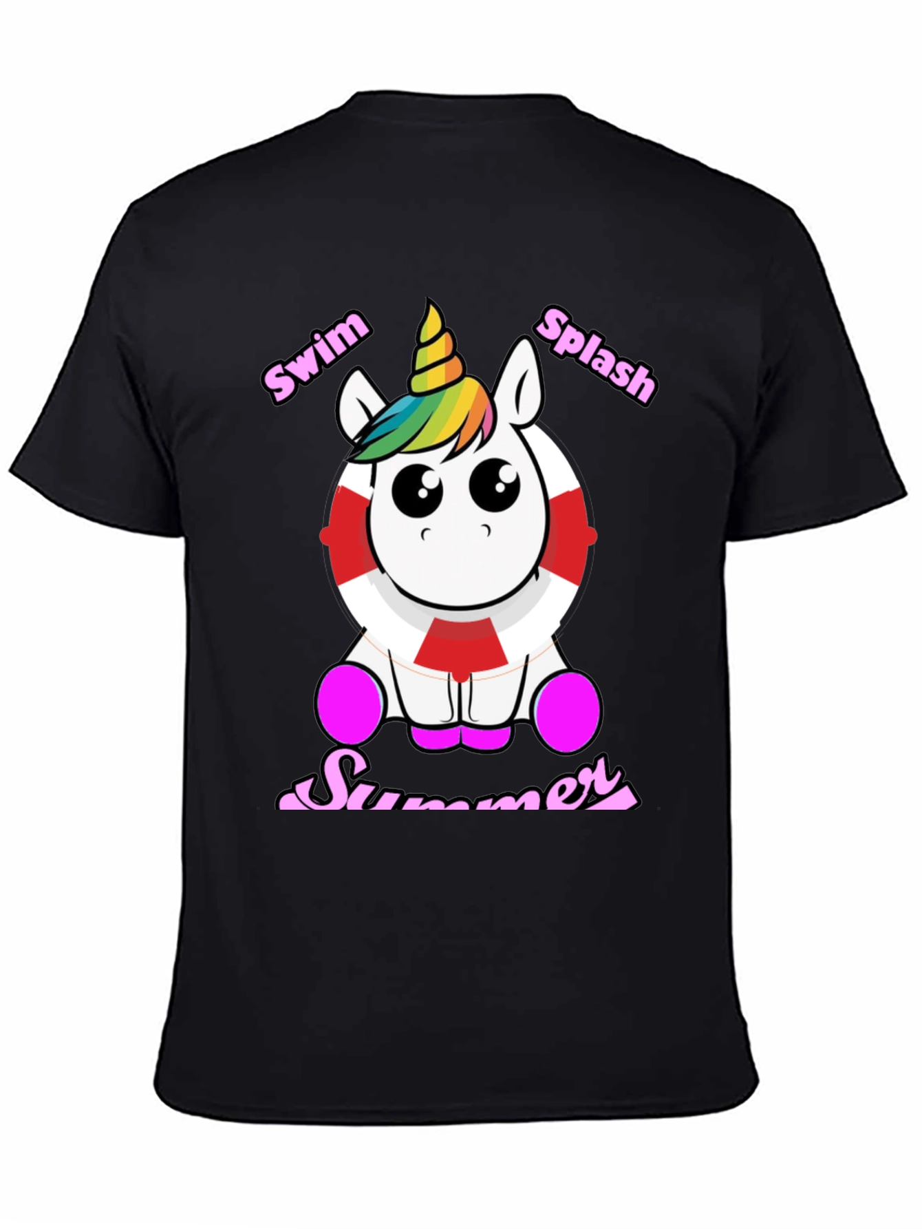 Black Swim Splash Summer Unicorn T-Shirt view 4