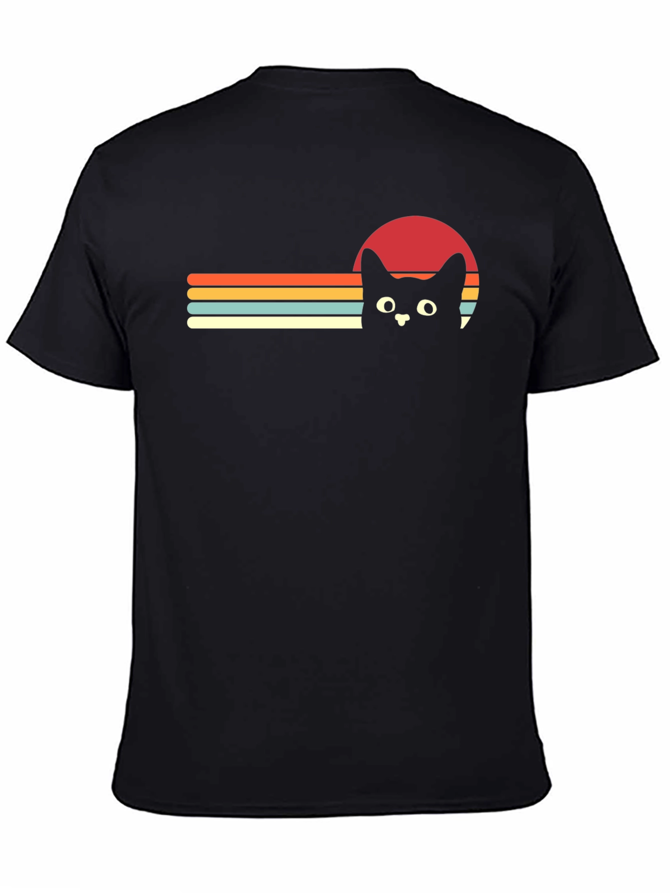 Black Retro Cat Sunset Graphic Tee - Black T-Shirt view 4