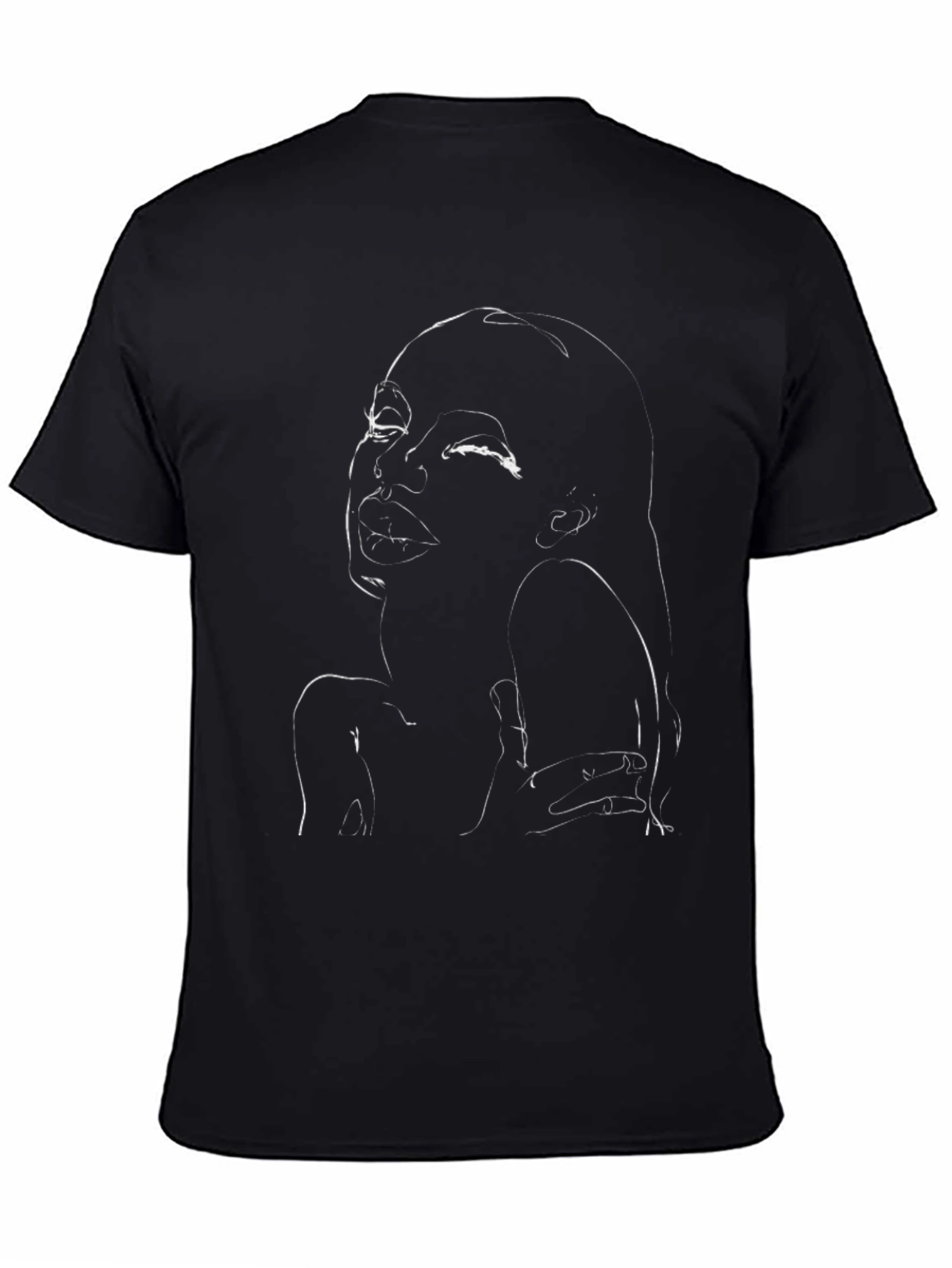 Black Abstract Line Art Face Graphic Black T-Shirt view 4