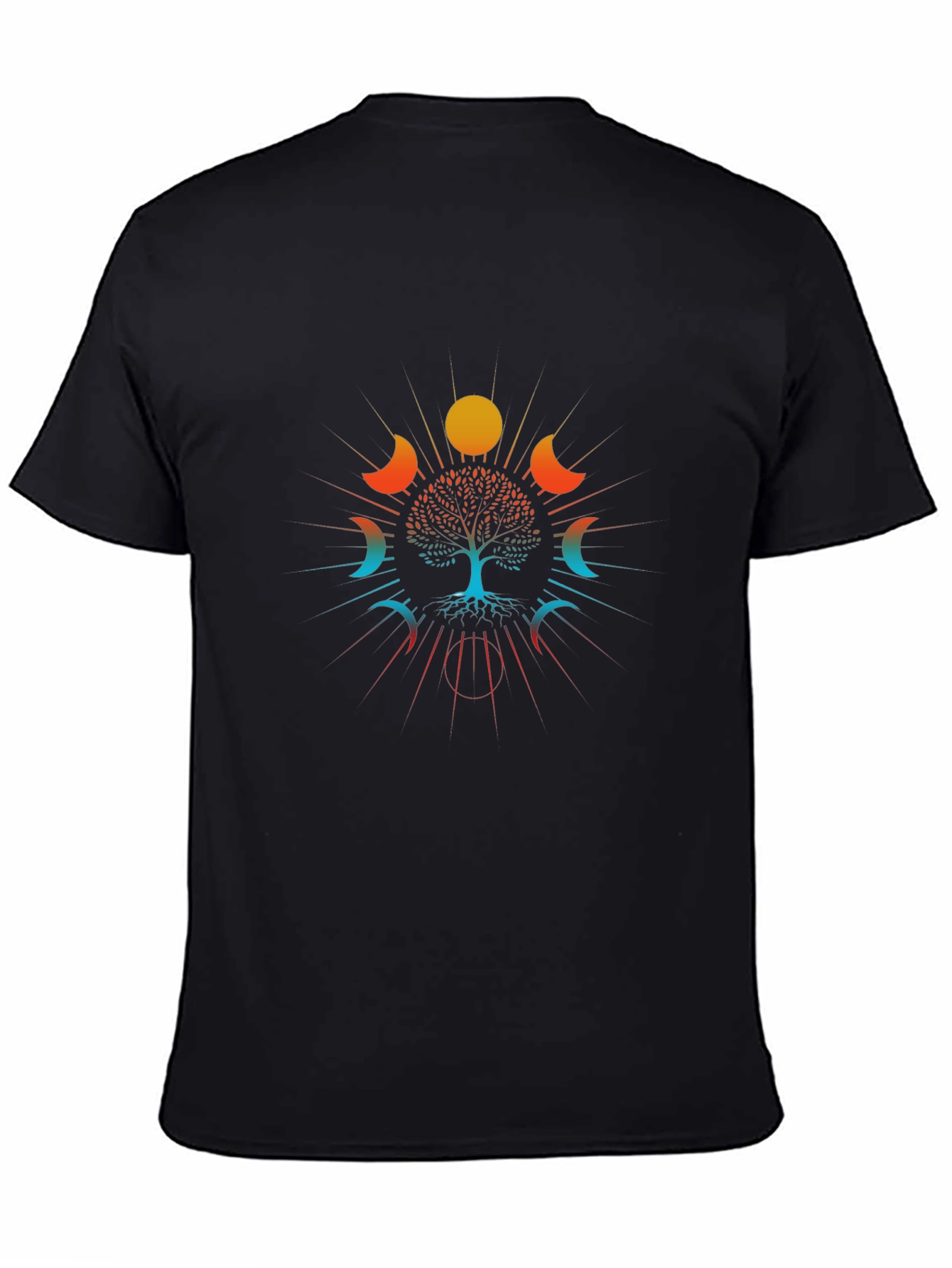 Black Mystic Tree of Life Phases Graphic Tee view 4