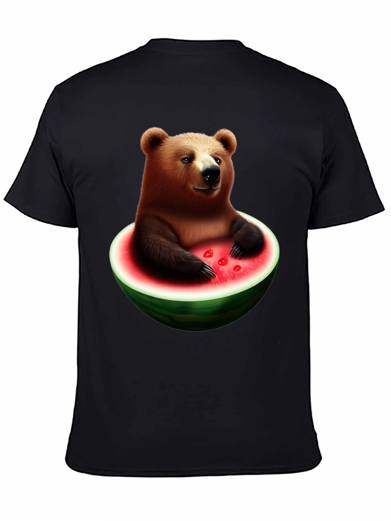 Black Bear in Watermelon Men's Black T-Shirt view 4