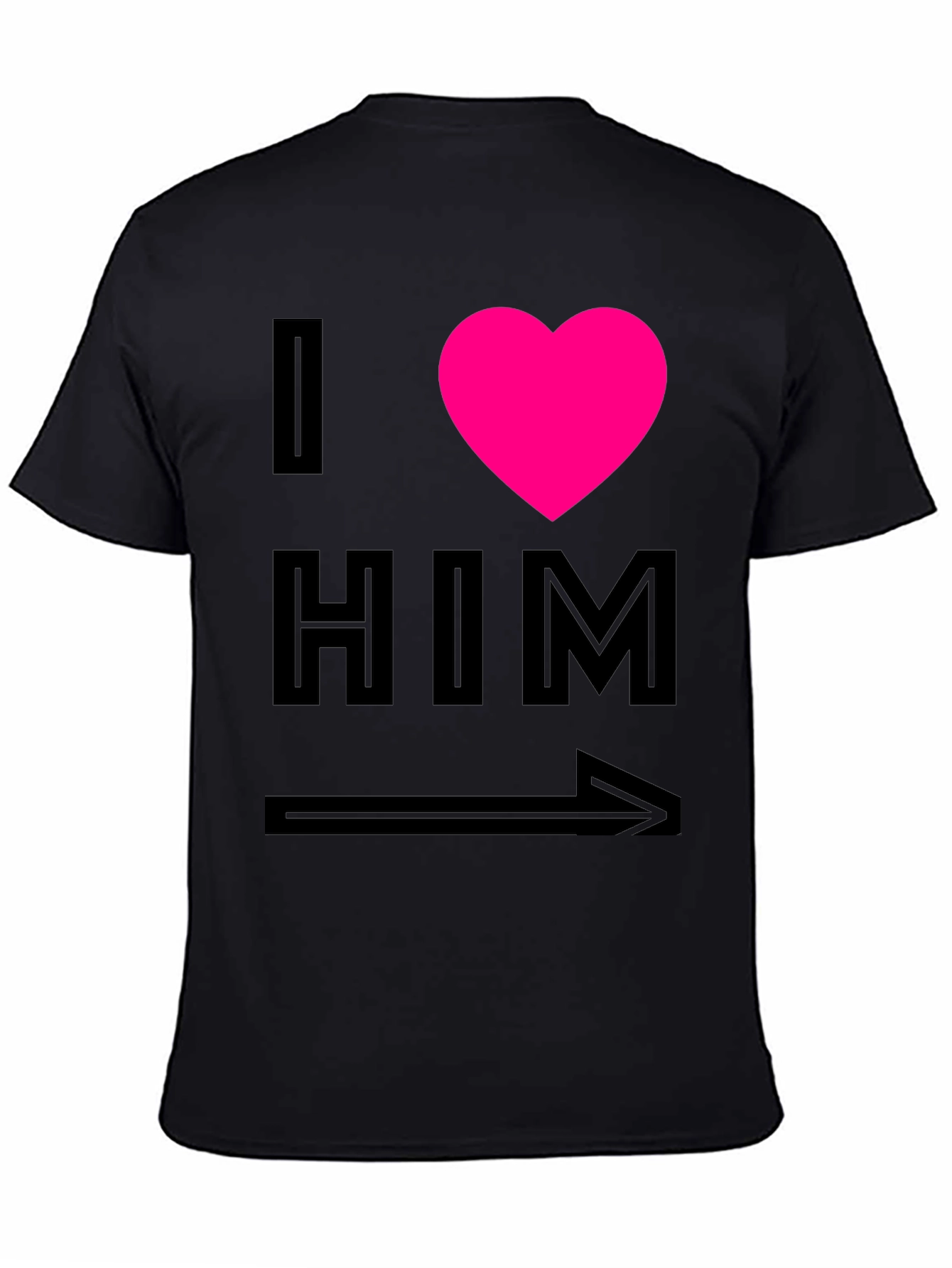 Black I Heart Him Graphic Tee - Black Unisex T-Shirt view 4