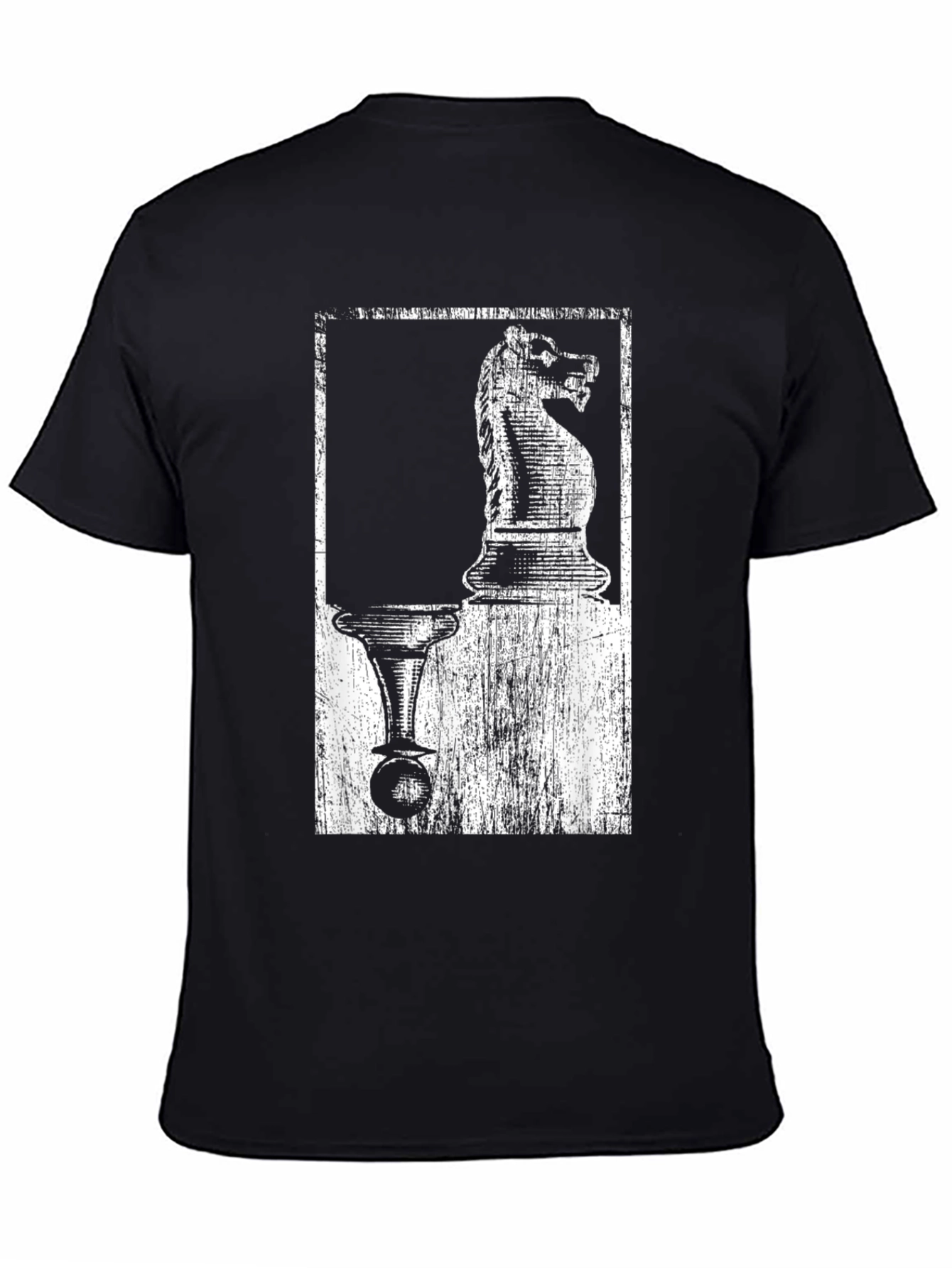 Black Chess Knight & Pawn Graphic Tee - Black Cotton Blend view 4