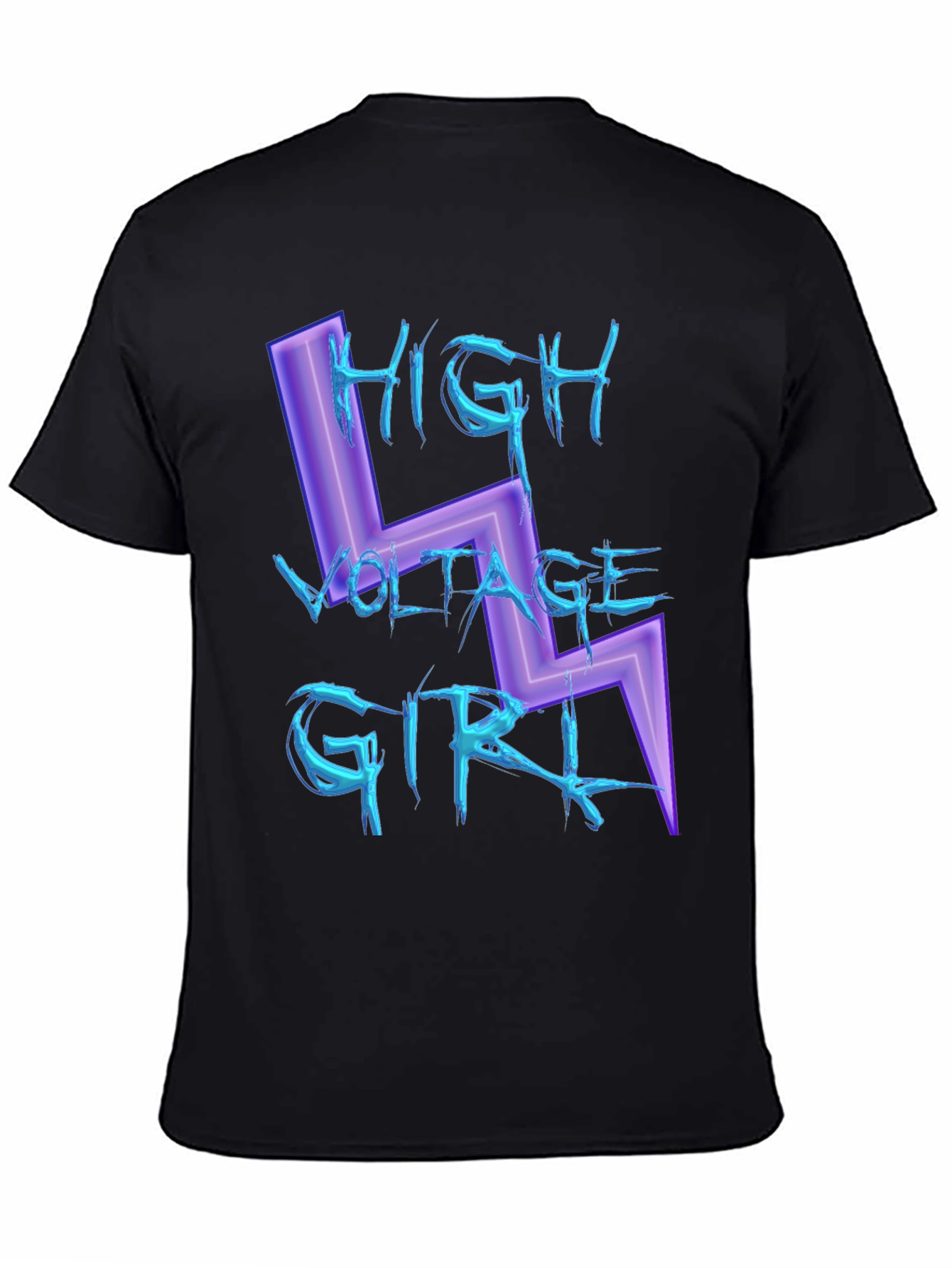 Black High Voltage Girl Graphic Print Black T-Shirt view 4