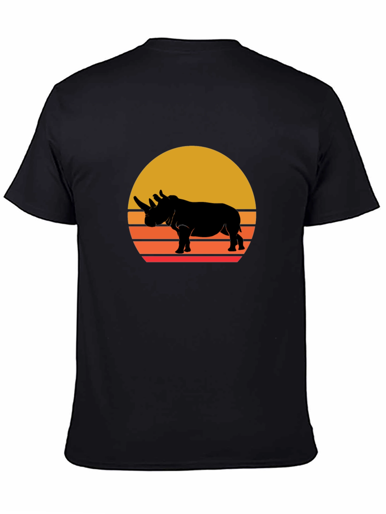 Black Retro Rhino Sunset T-Shirt view 4