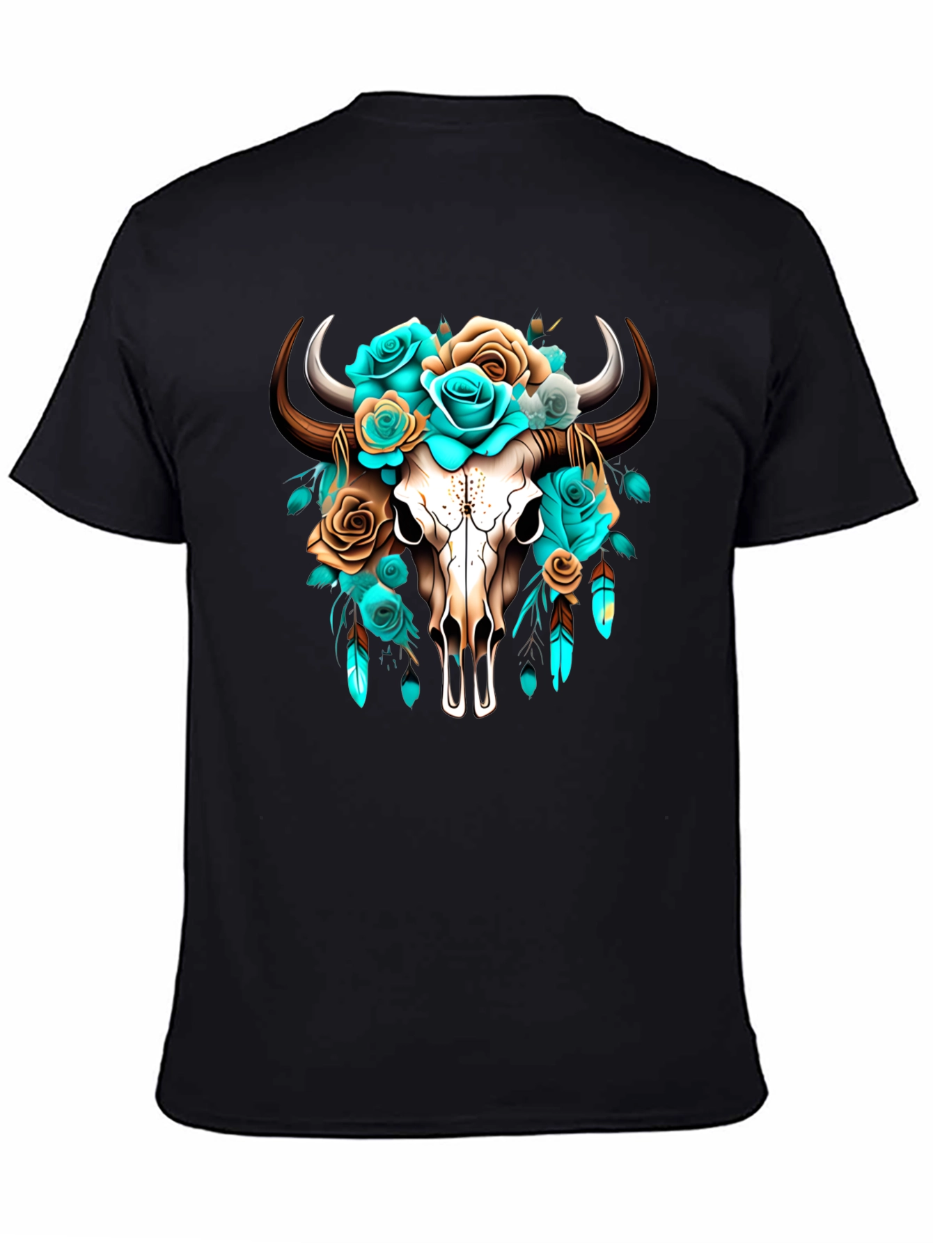 Black Floral Bull Skull Graphic Tee - Western Style view 4