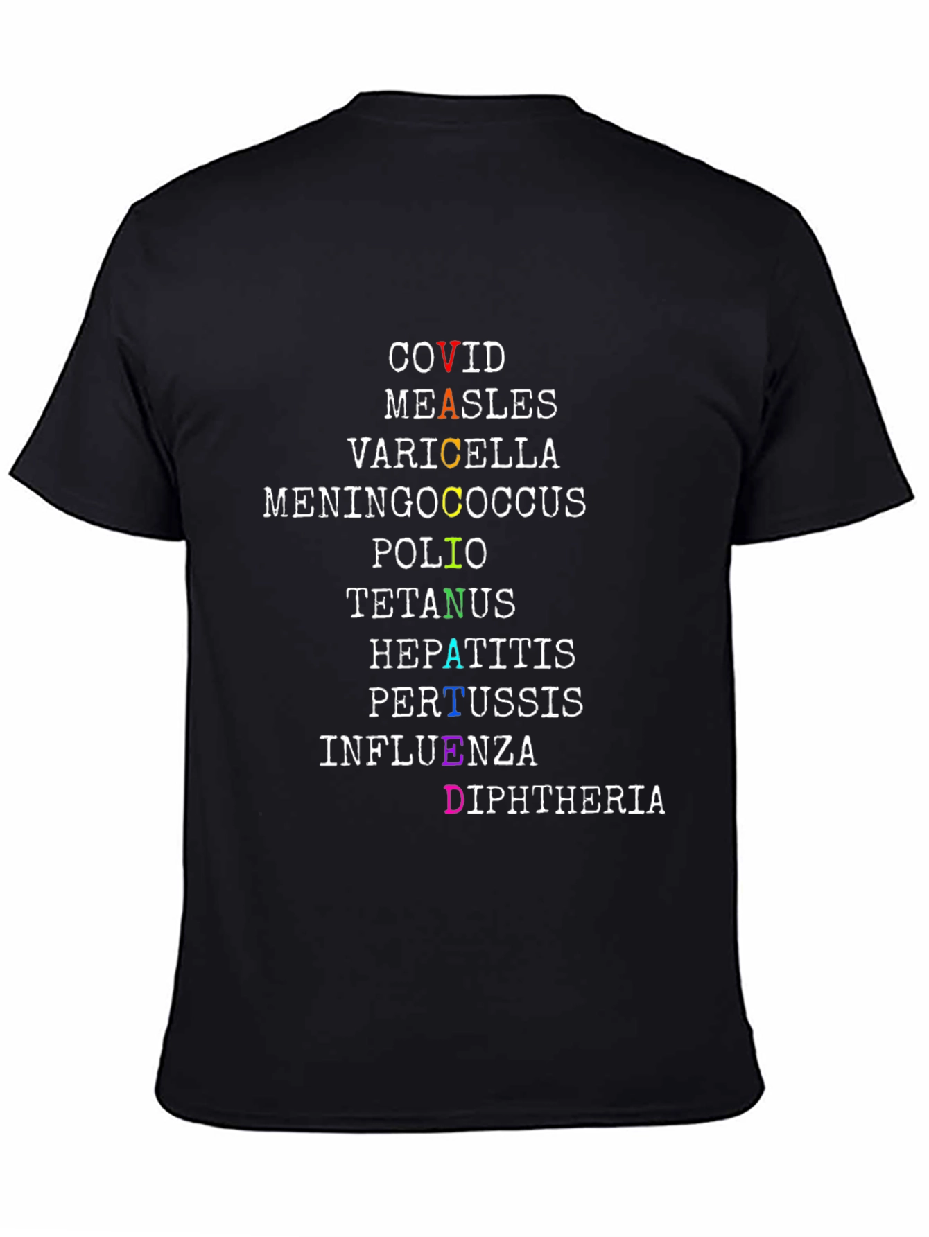 Black Vaccinated Diseases T-Shirt - Black view 4