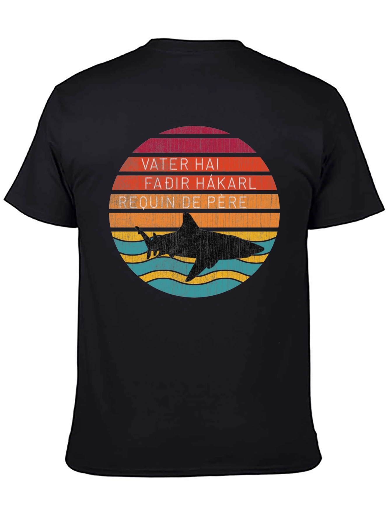 Retro Shark Dad T-Shirt - Vater Hai, Fadir Hakarl, Requin de Pere - 4
