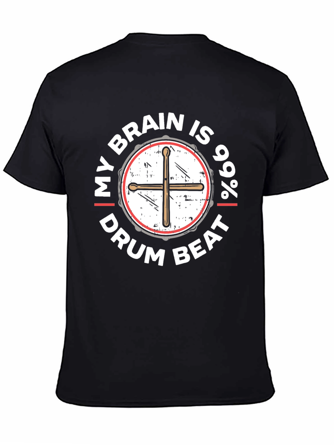 Black Drum Beat Brain T-Shirt - Musician Tee view 4