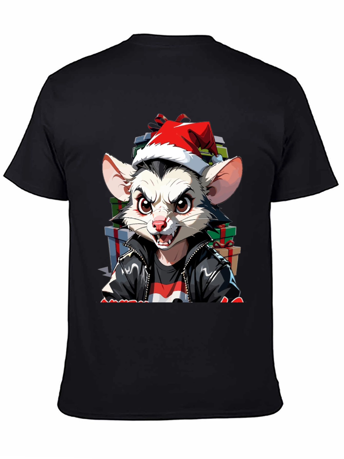 Black Festive Opossum Tee - Holiday Style view 4