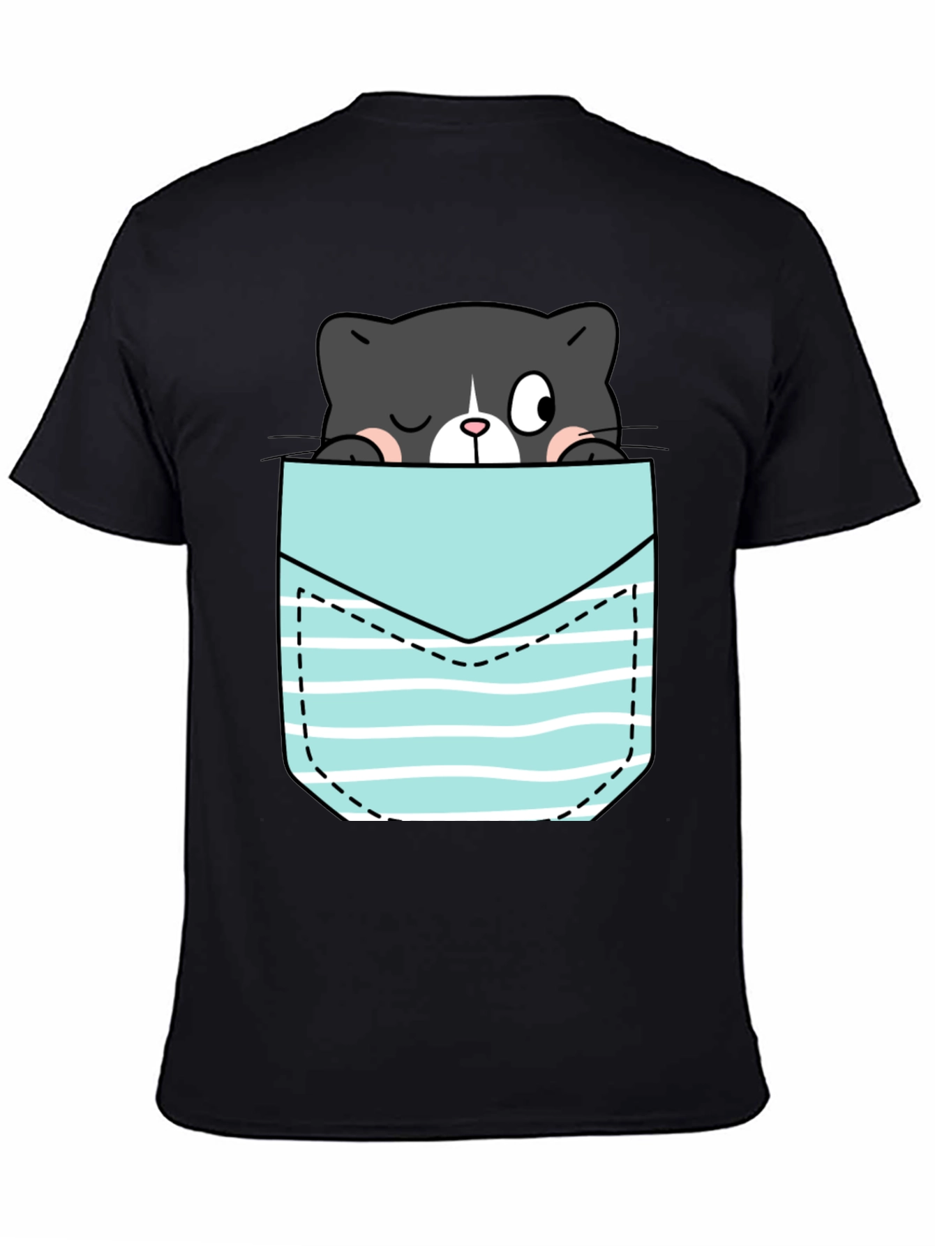 Black Black T-Shirt with Peek-a-Boo Cat Pocket Design view 4